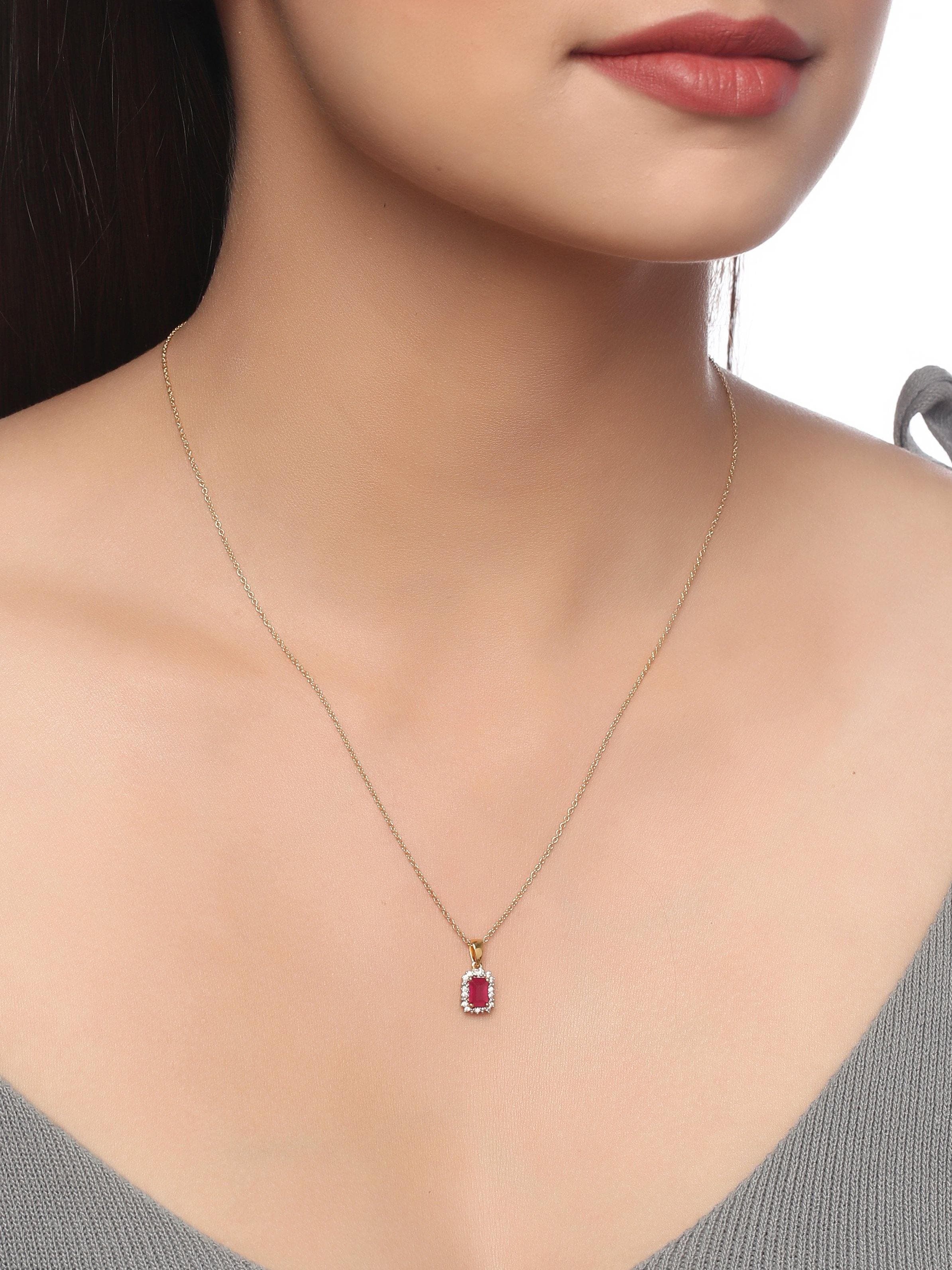 0.73 Ct. Glass Filled Ruby Solid 10k Yellow Gold Chain Pendant Necklace Jewelry - YoTreasure