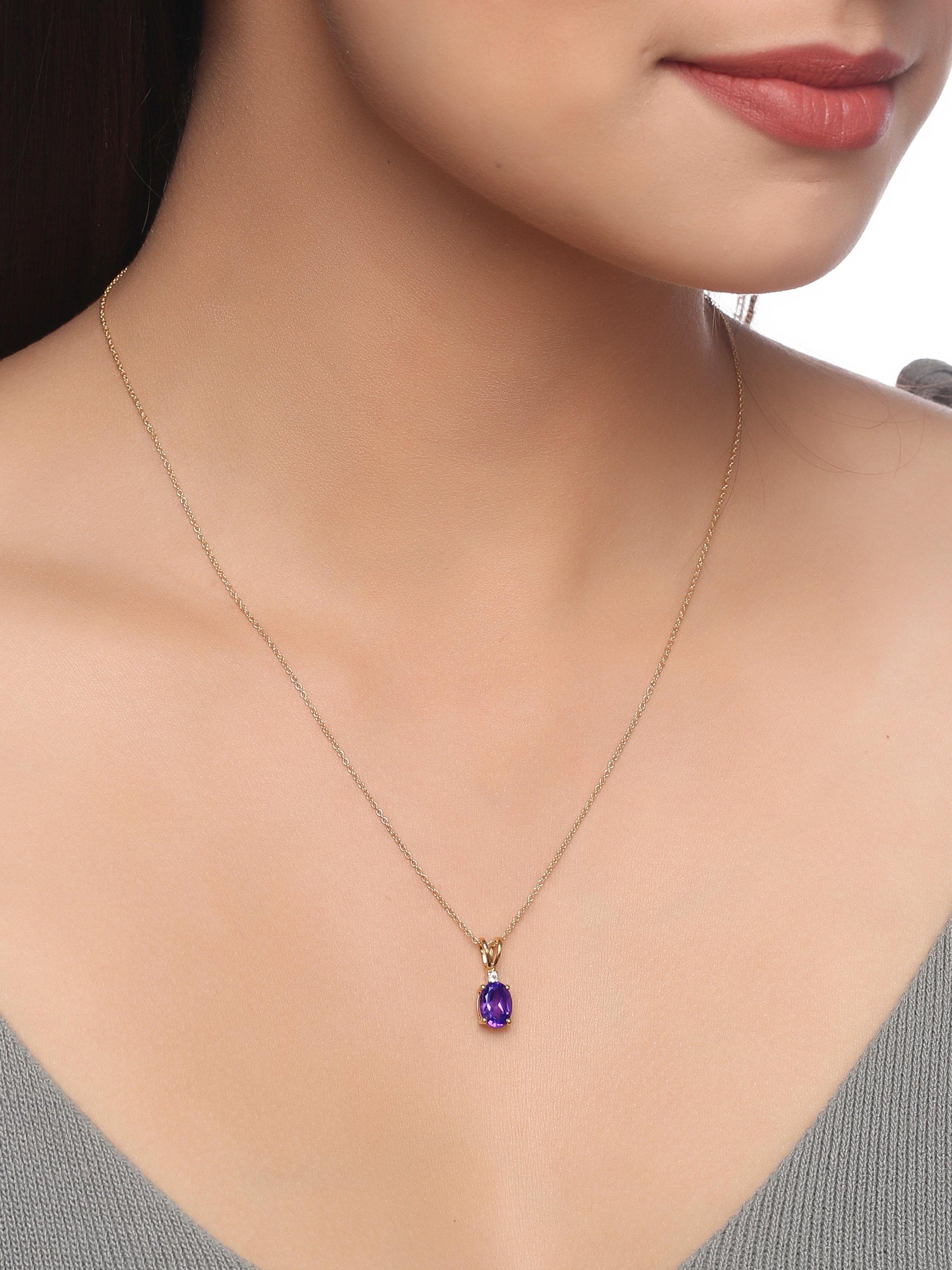 1.13 Ct. Amethyst Solid 10k Yellow Gold Chain Pendant Necklace Jewelry - YoTreasure