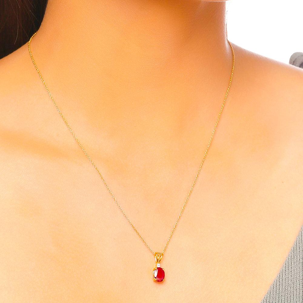 1.52 Ct. Glass Filled Ruby Solid 10k Yellow Gold Chain Pendant Necklace Jewelry - YoTreasure