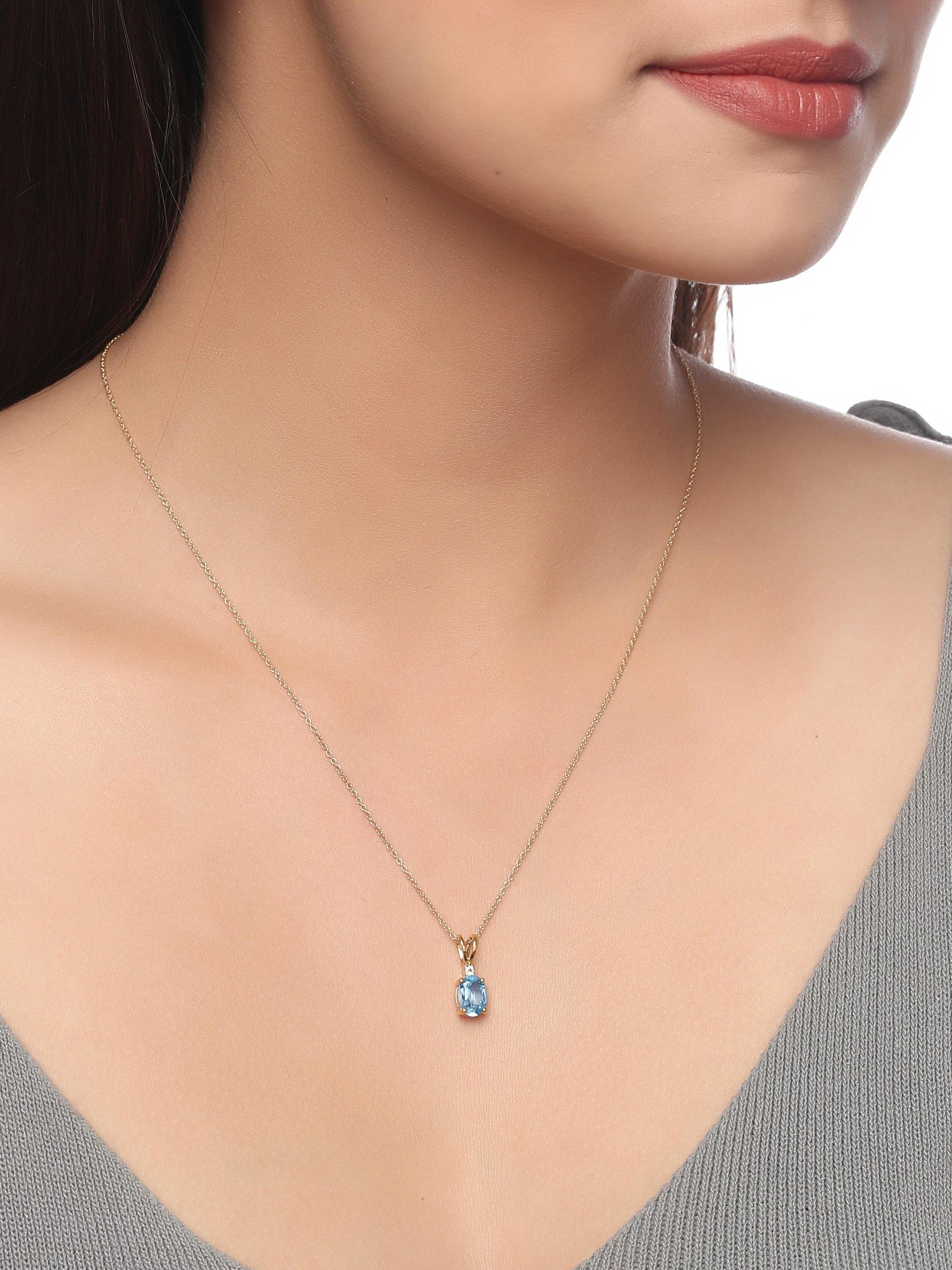 1.53 Ct. Sky Blue Topaz Solid 10k Yellow Gold Chain Pendant Jewelry - YoTreasure