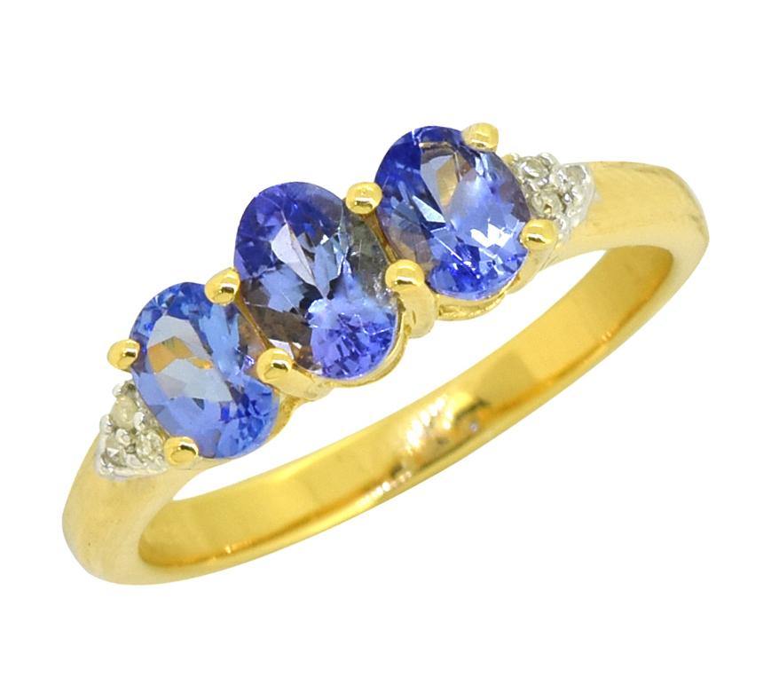 Tanzanite Solid 925 Sterling Silver Gold Plated 3 Stone Ring Jewelry