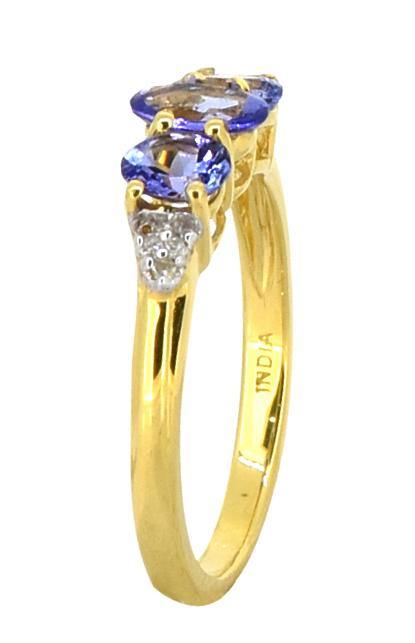 Tanzanite Solid 925 Sterling Silver Gold Plated 3 Stone Ring Jewelry - YoTreasure