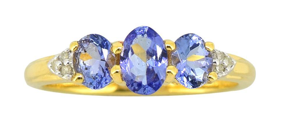 Tanzanite Solid 925 Sterling Silver Gold Plated 3 Stone Ring Jewelry - YoTreasure