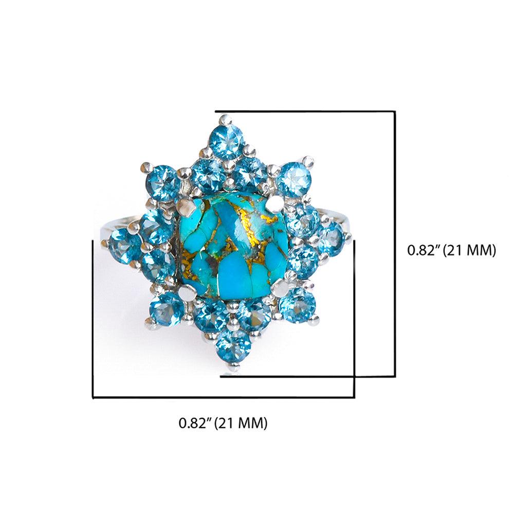5.40 Ct Blue Copper Turquoise Solid 925 Sterling Silver Cluster Ring Jewelry - YoTreasure