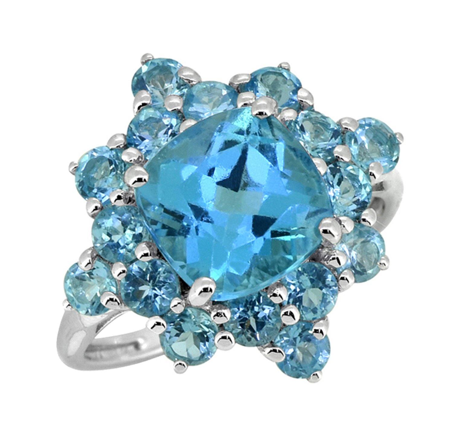 5.40 Cts. Swiss Blue Topaz Solid 925 Sterling Silver Cluster Ring Jewelry - YoTreasure