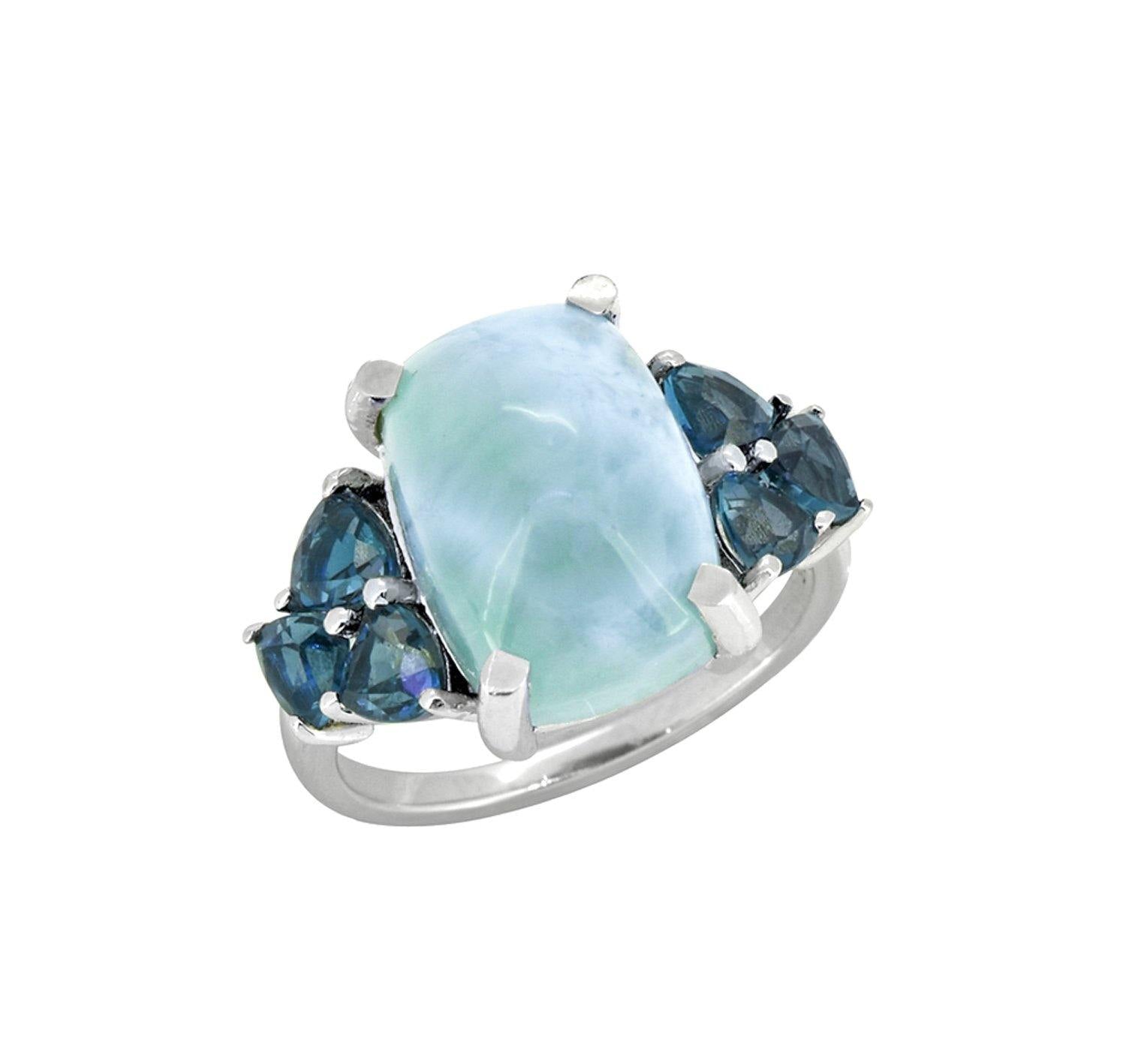 7.30 Ct. Natural Larimar London Blue Topaz Solid 925 Sterling Silver Ring Jewelry - YoTreasure