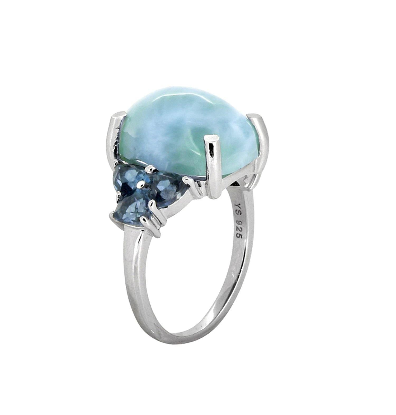 7.30 Ct. Natural Larimar London Blue Topaz Solid 925 Sterling Silver Ring Jewelry - YoTreasure