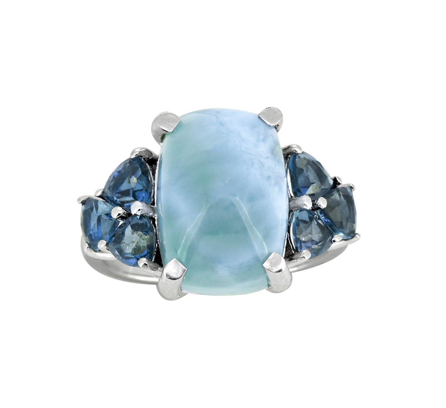 7.30 Ct. Natural Larimar London Blue Topaz Solid 925 Sterling Silver Ring Jewelry - YoTreasure