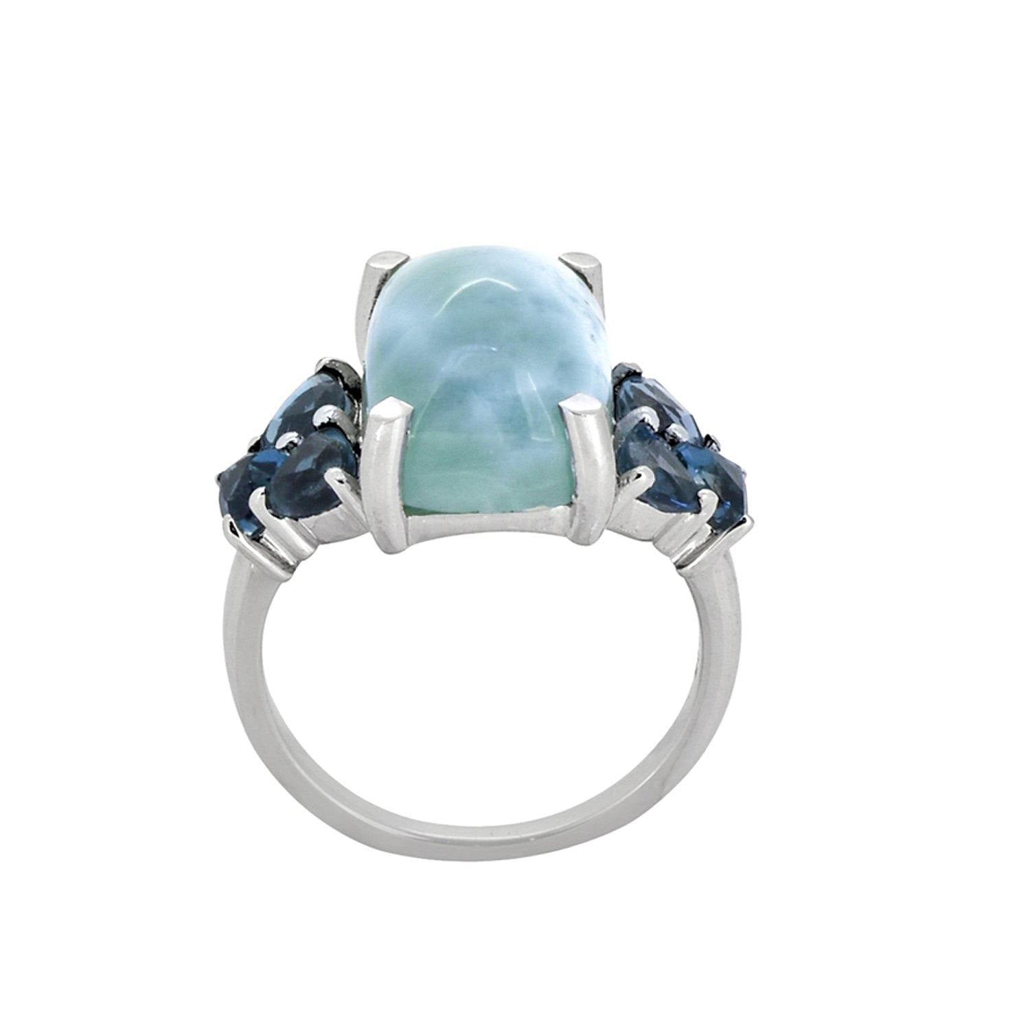 7.30 Ct. Natural Larimar London Blue Topaz Solid 925 Sterling Silver Ring Jewelry - YoTreasure