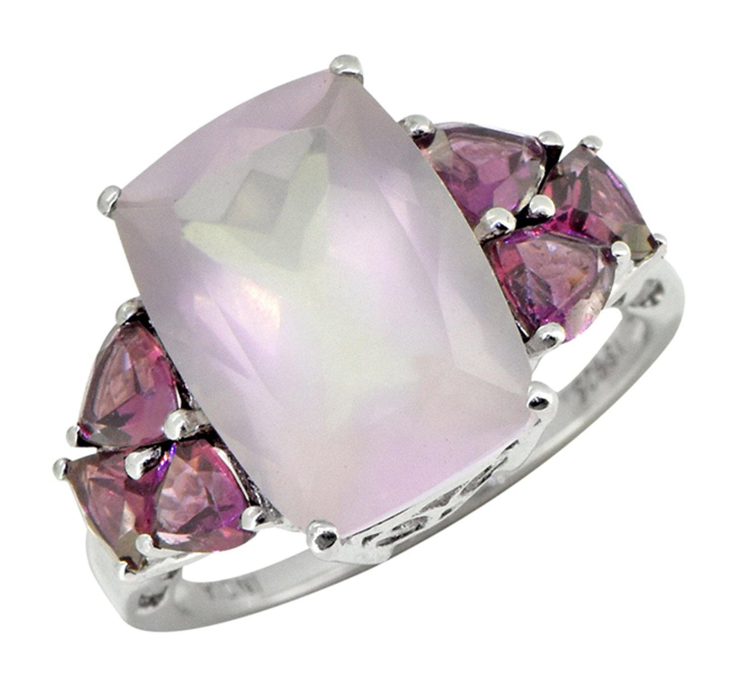 7.30 Ct. Rose Quartz Rhodolite Solid 925 Sterling Silver Ring Jewelry - YoTreasure