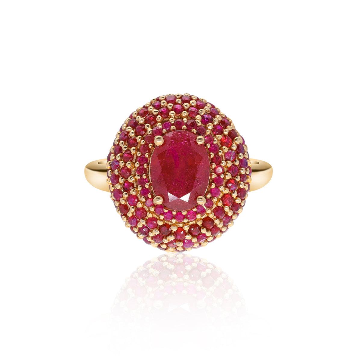 2.29 Ct. Glass Filled Ruby Chunky Ring 14K Yellow Gold Jewelry - YoTreasure