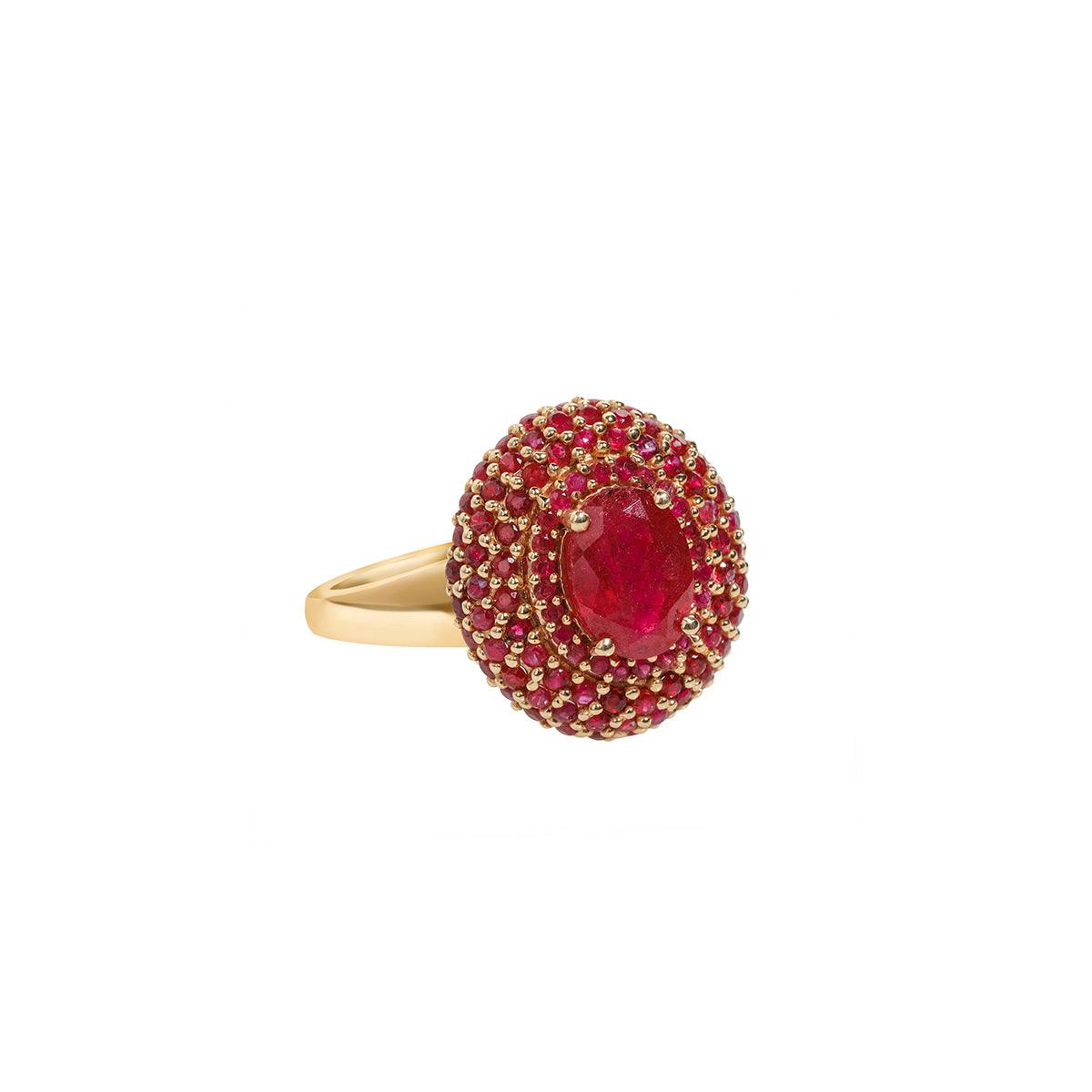 2.29 Ct. Glass Filled Ruby Chunky Ring 14K Yellow Gold Jewelry - YoTreasure