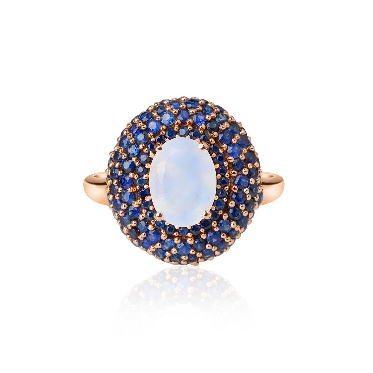 2.17 Ct. Moonstone Blue Sapphire 14K Yellow Gold Chunky Ring - YoTreasure