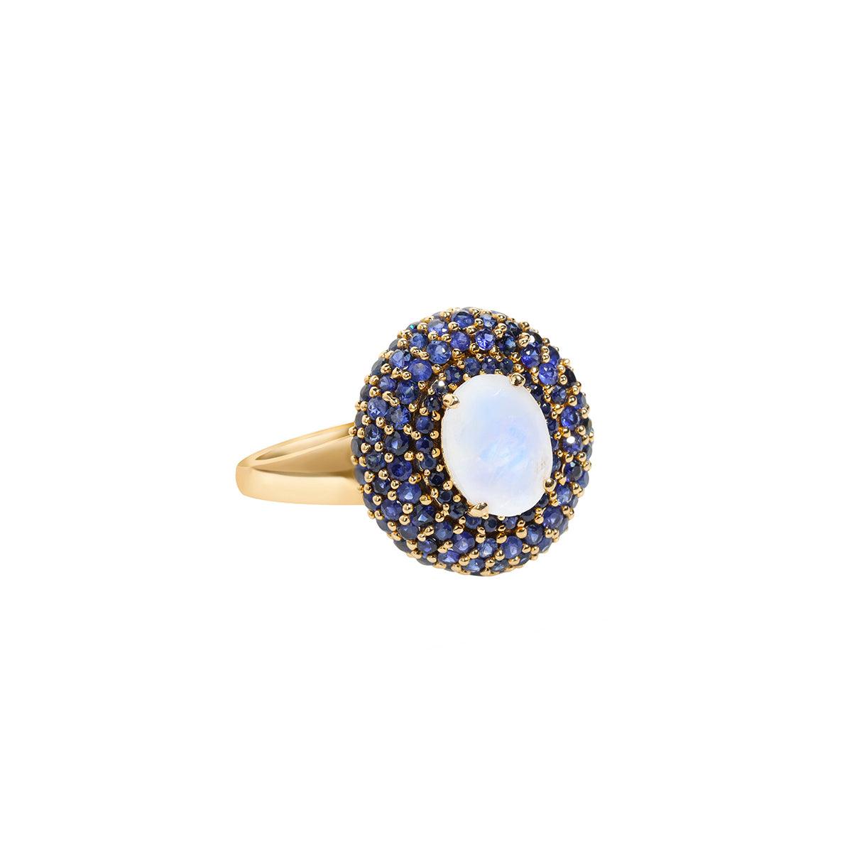 2.17 Ct. Moonstone Blue Sapphire 14K Yellow Gold Chunky Ring - YoTreasure