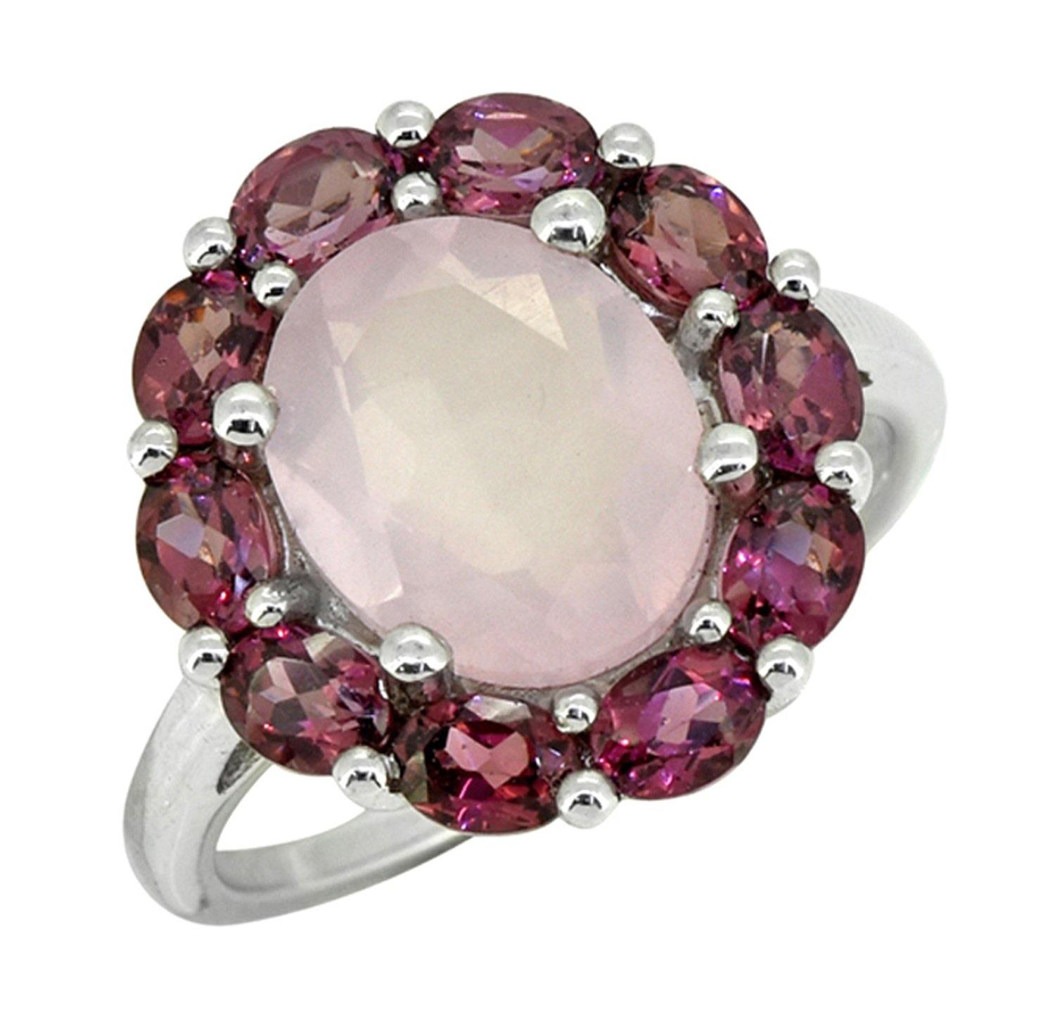 5.43 Ct. Rose Quartz Solid 925 Sterling Silver Flower Cluster Ring Jewelry - YoTreasure