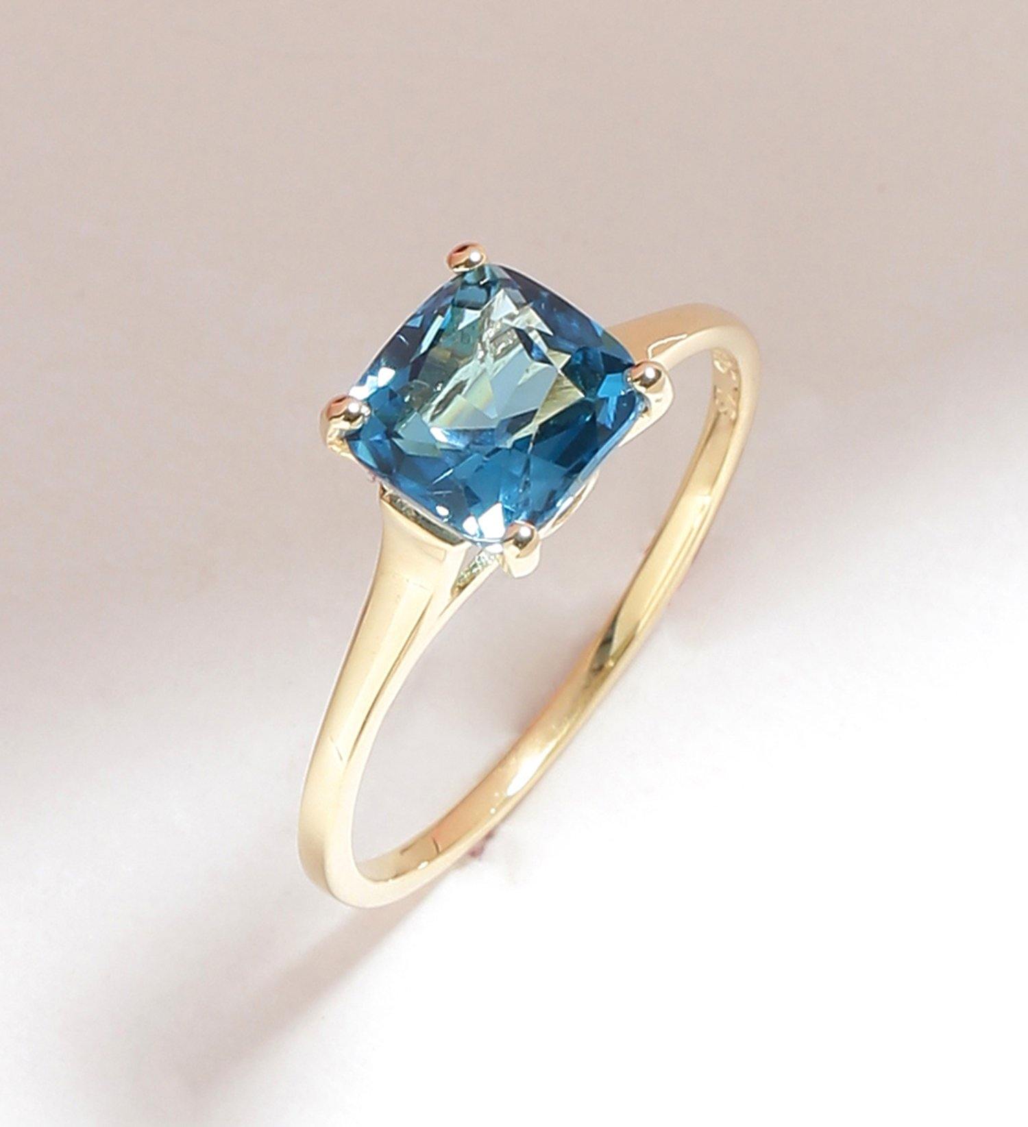 1.81 Ct London Blue Topaz Solid 10k Yellow Gold Ring