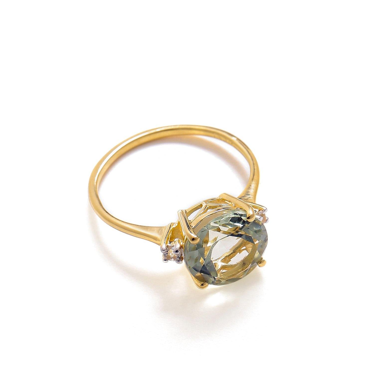 3.10 Ct Green Amethyst Solid 14k Yellow Gold Ring Jewelry - YoTreasure