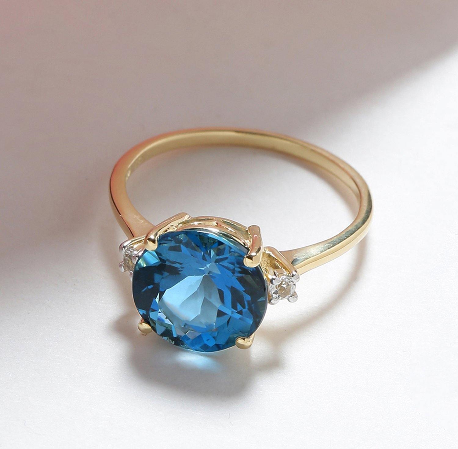 10k Solid Yellow Gold hot London Blue Topaz Ring Size 7