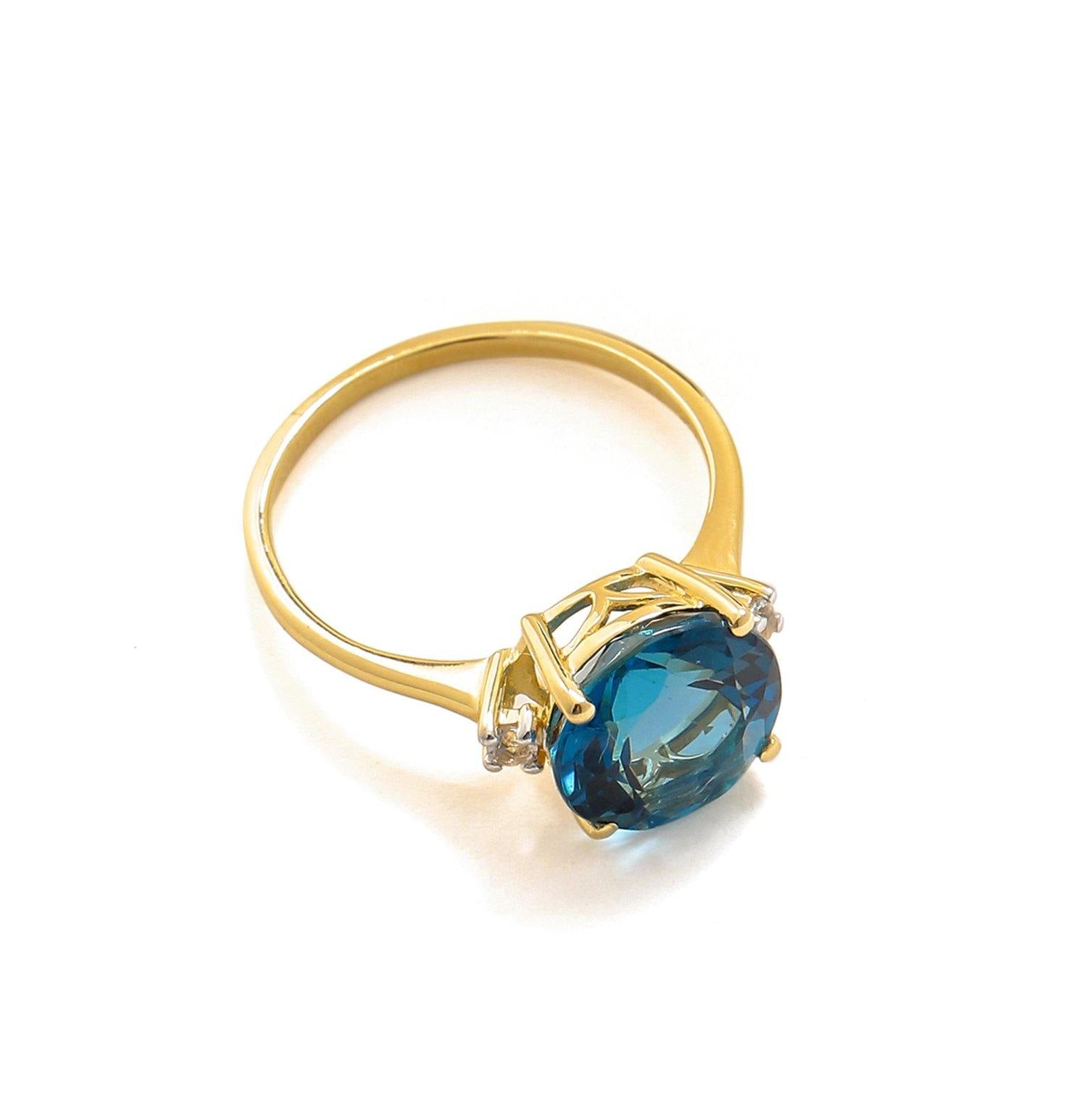 3.90 Ct London Blue Topaz Solid 10k Yellow Gold Ring Jewelry - YoTreasure