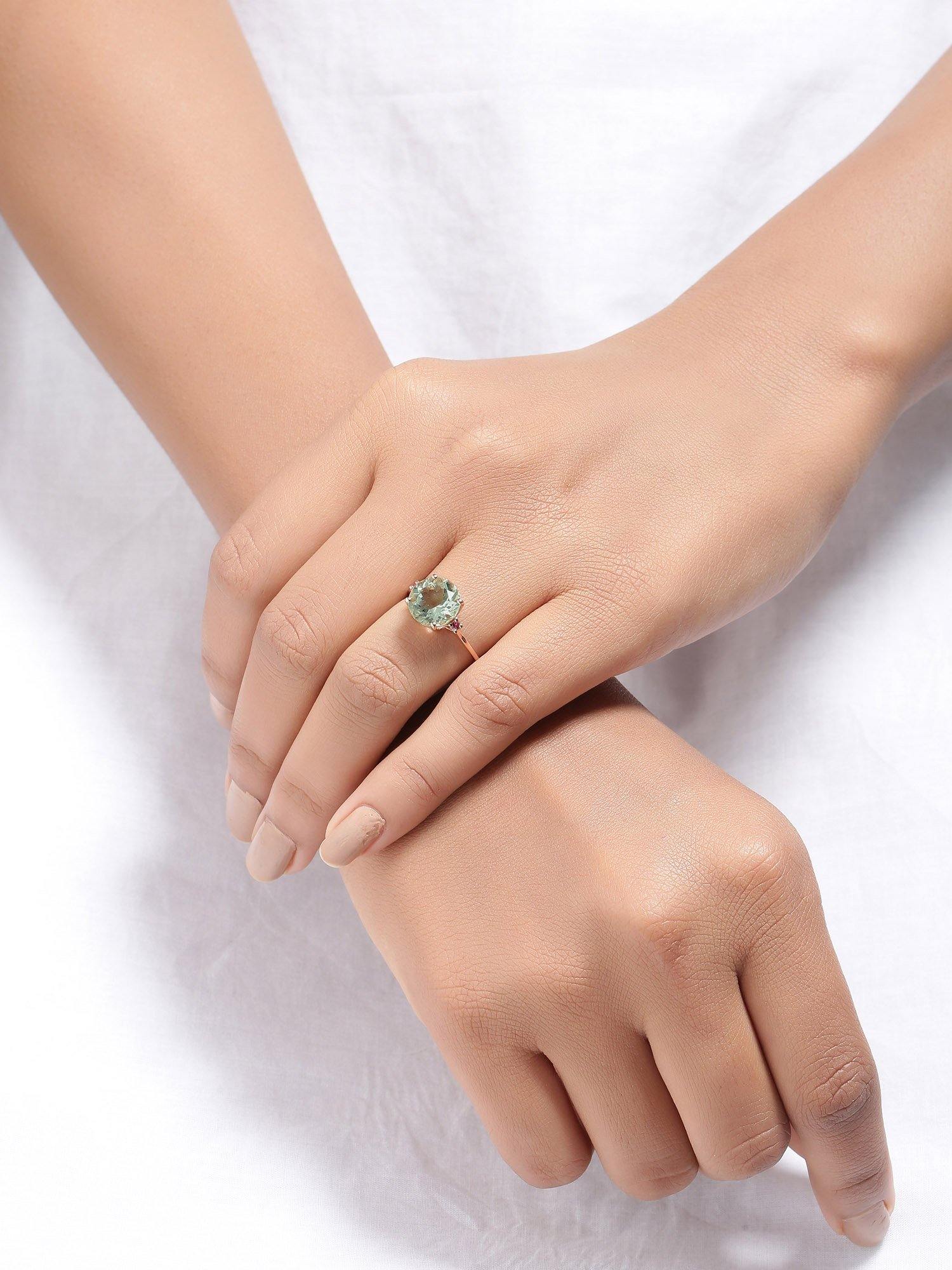 Green Amethyst Solid 10k Rose Gold Ring Jewelry - YoTreasure