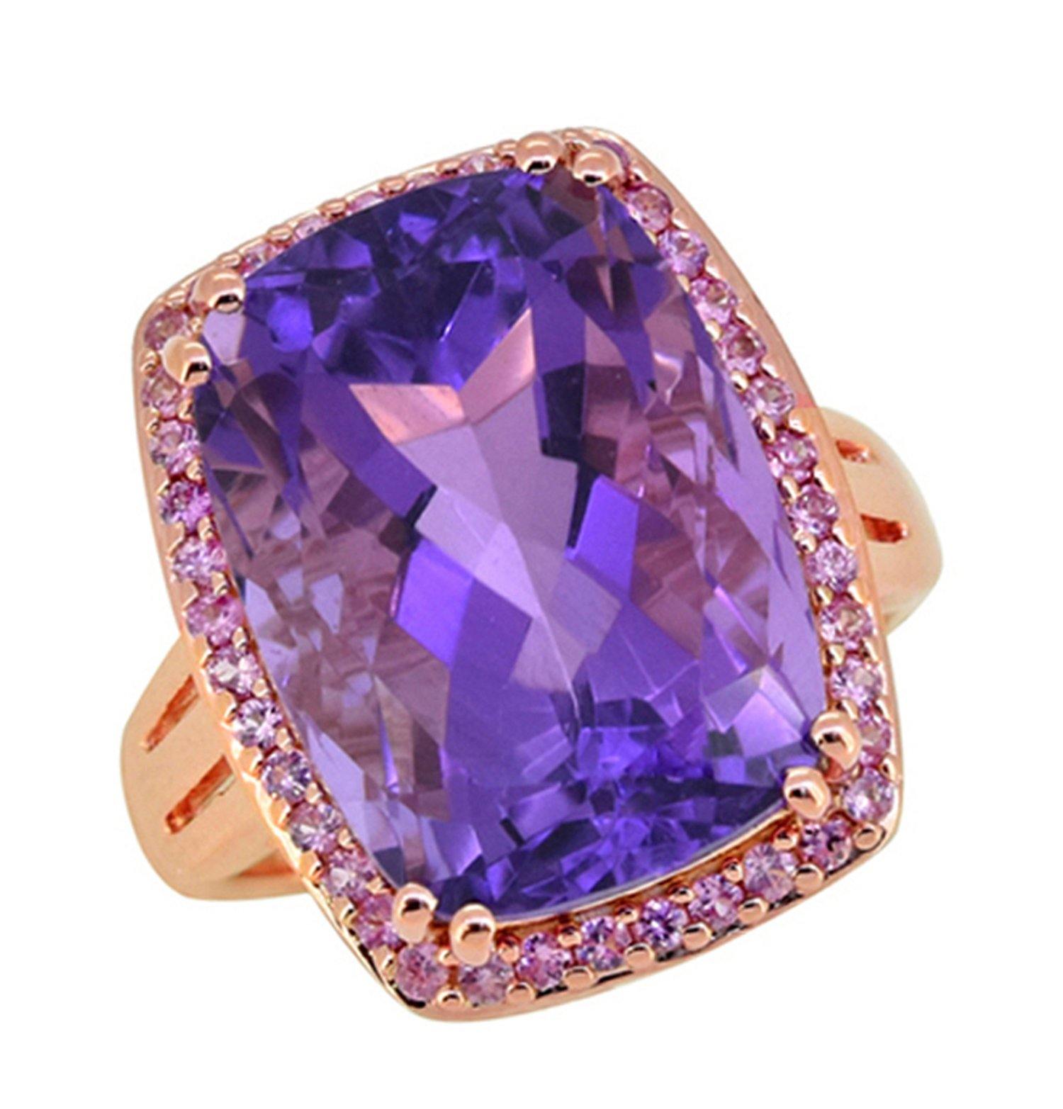 13.44 ct Amethyst Pink Sapphire Solid 925 Sterling Silver Rose Gold Plated Ring Jewelry - YoTreasure