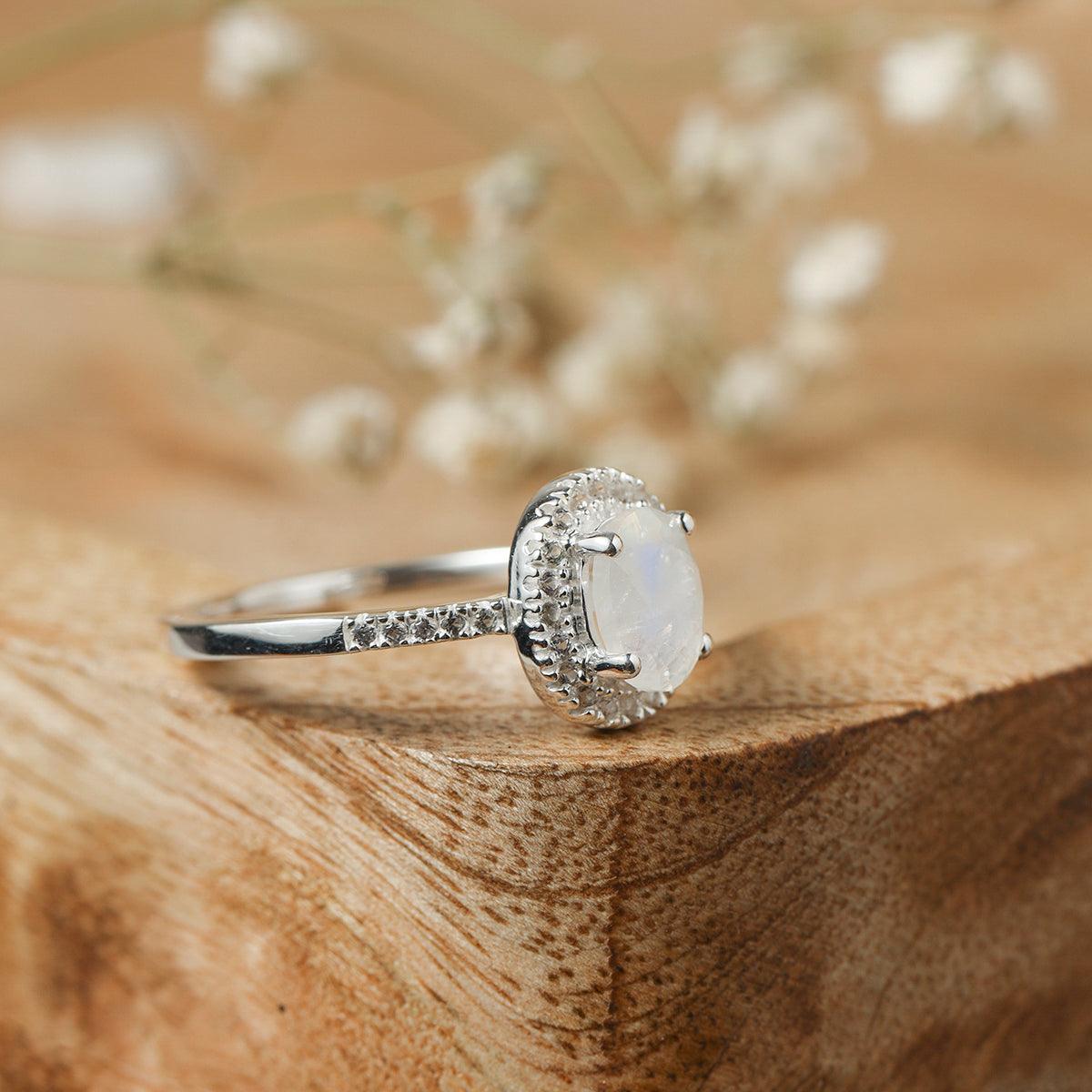 0.96 Ct. Moonstone Sapphire 10kt White Gold Engagement Ring