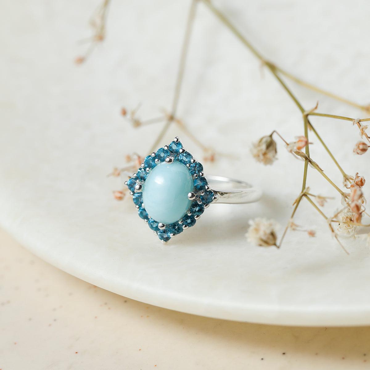 Larimar & London Blue Topaz Ring in 925 Sterling Silver - YoTreasure