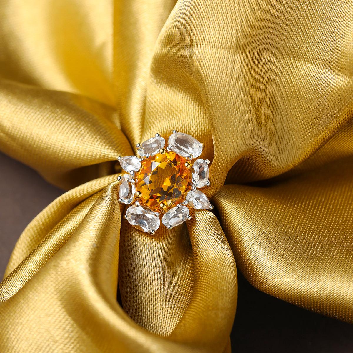 Citrine & White Topaz Ring in Gold Over 925 Sterling Silver - YoTreasure