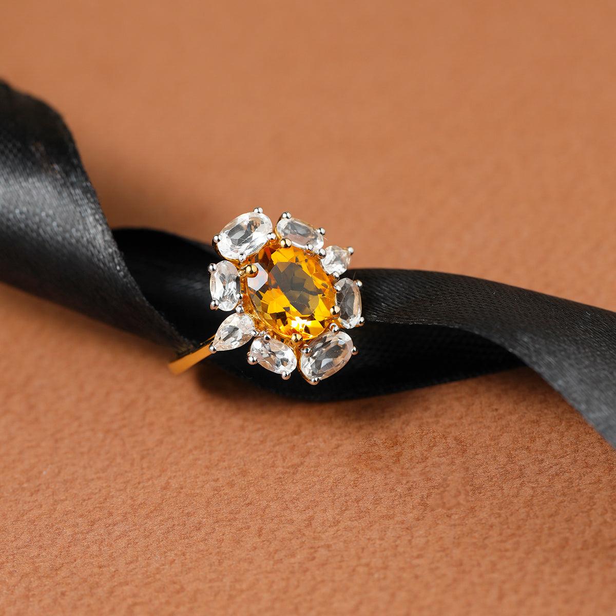 Citrine & White Topaz Ring in Gold Over 925 Sterling Silver - YoTreasure