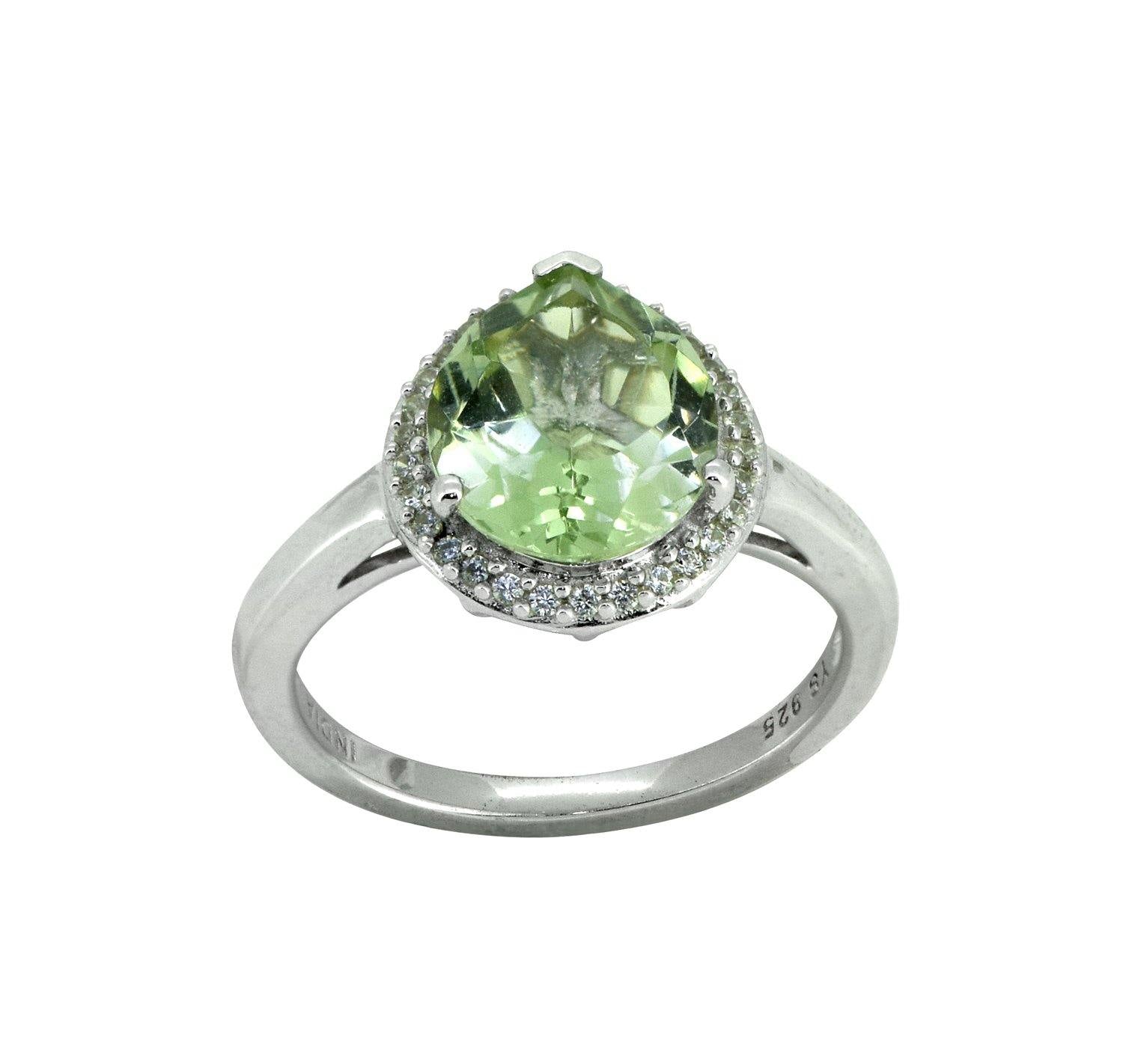3.61 Ct Green Amethyst White Topaz Solid 925 Sterling Silver Ring Jewelry - YoTreasure