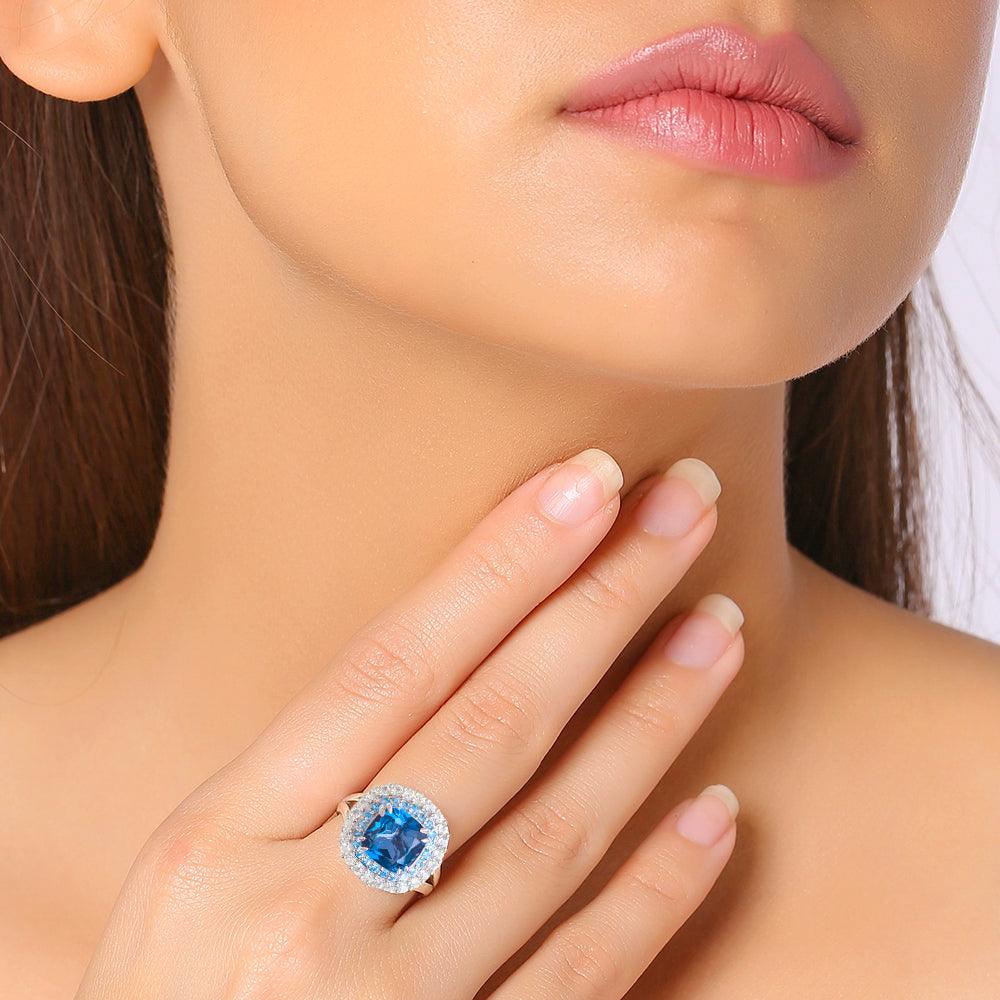 5.27 Ct. London Blue Topaz Solid 925 Sterling Silver Ring Jewelry - YoTreasure