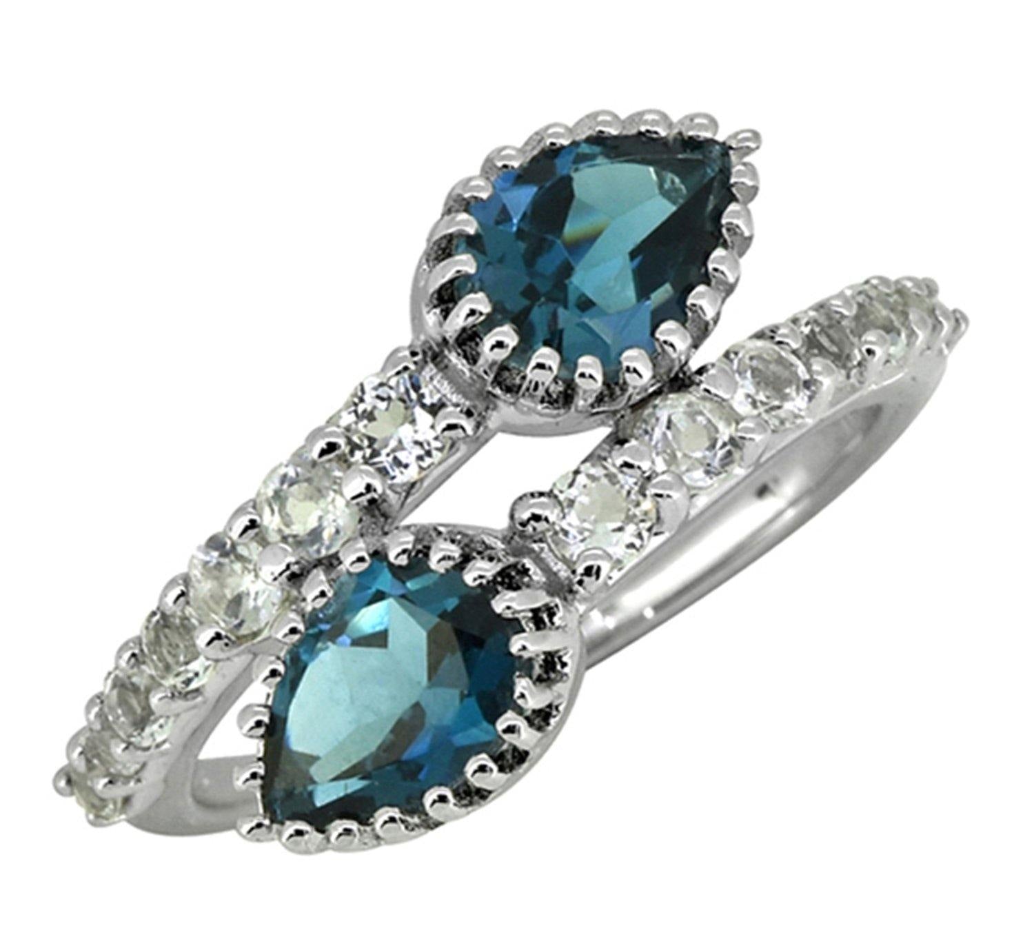 2.18 Ct. London Blue Topaz Solid 925 Sterling Silver Bypass Ring Jewelry - YoTreasure