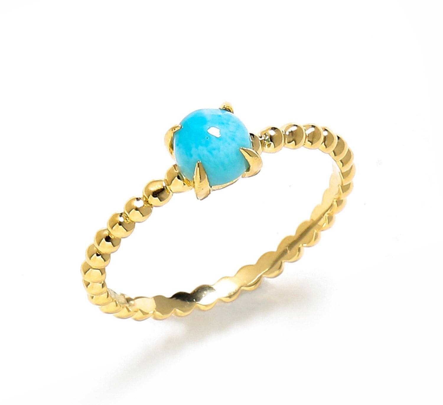 0.60 Ct Larimar Solid 10k Yellow Gold Beaded Solitaire Ring Jewelry - YoTreasure