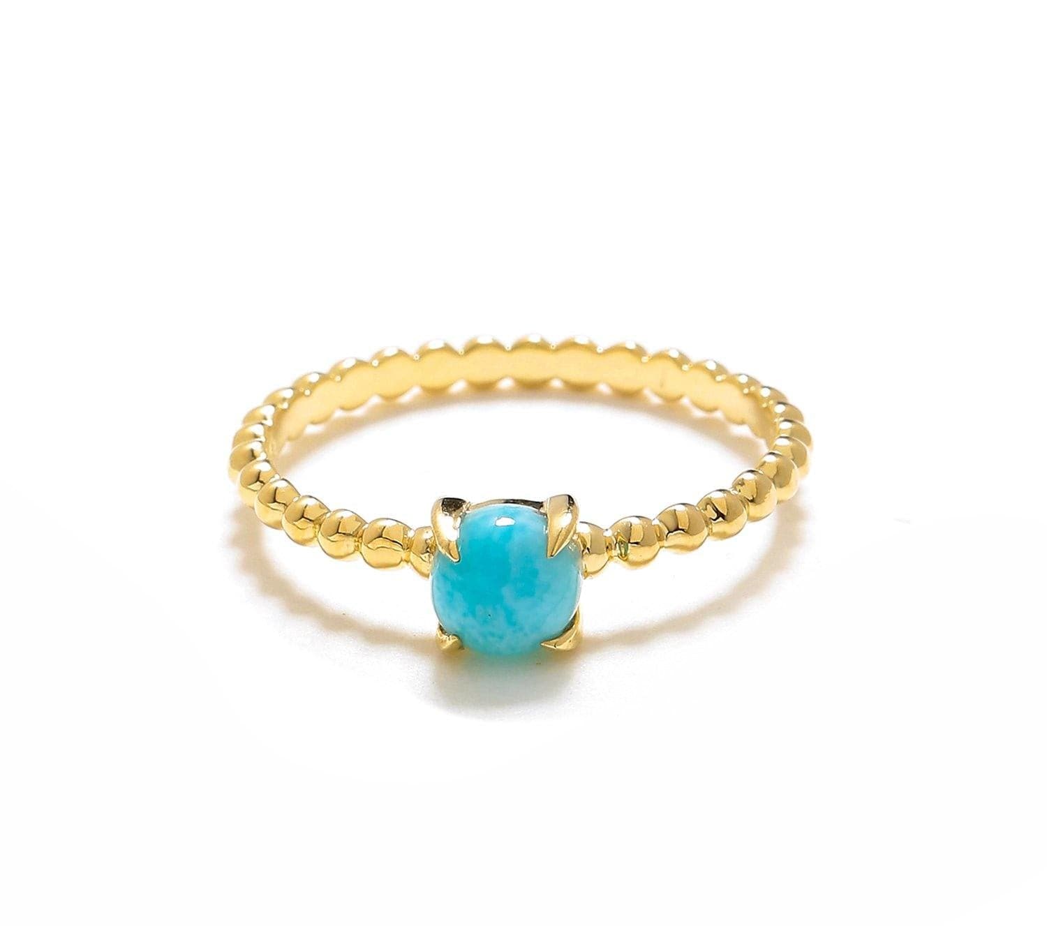 0.60 Ct Larimar Solid 10k Yellow Gold Beaded Solitaire Ring Jewelry - YoTreasure