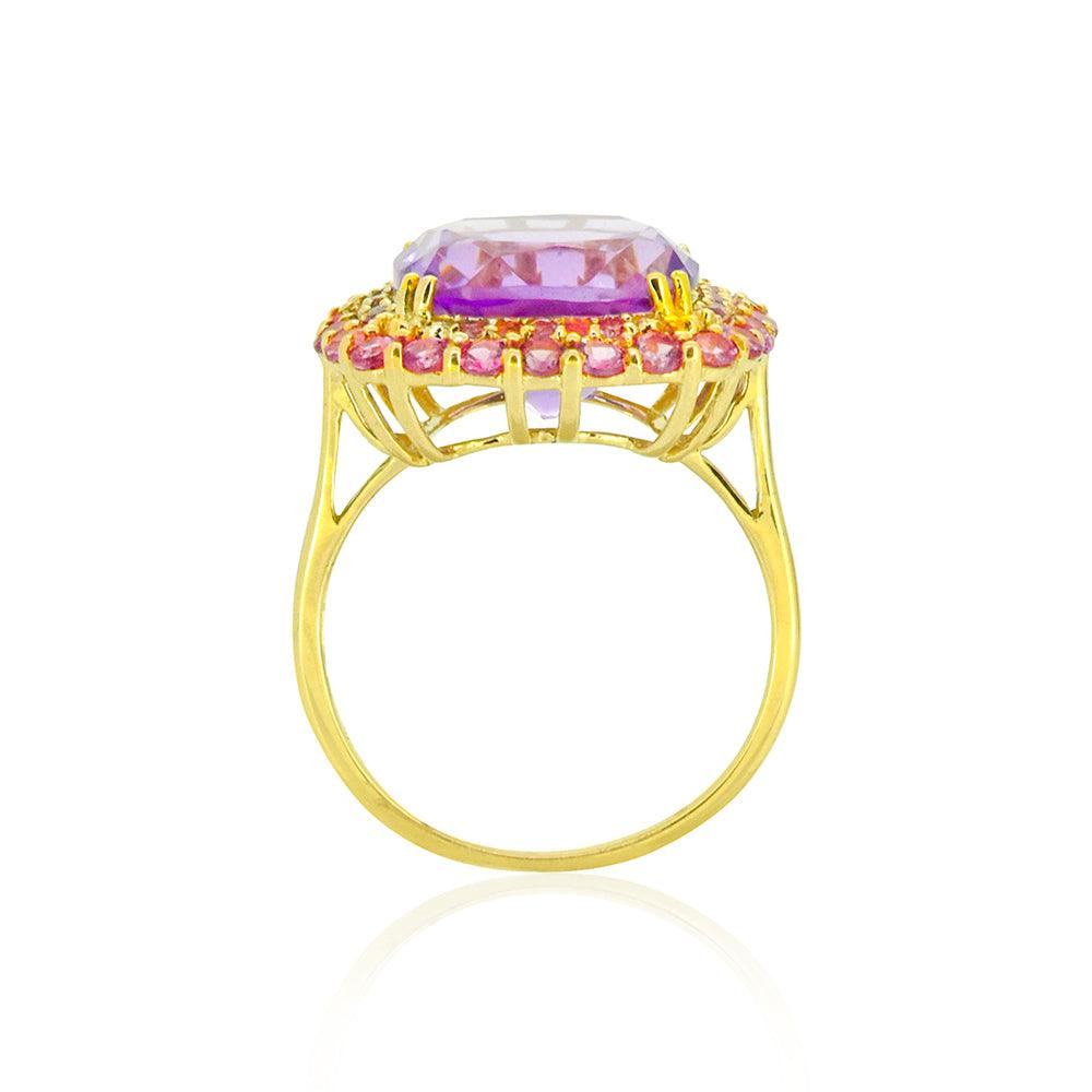 6.97 Ct Amethyst Pink Tourmaline Solid 14k Yellow Gold Ring Jewelry - YoTreasure