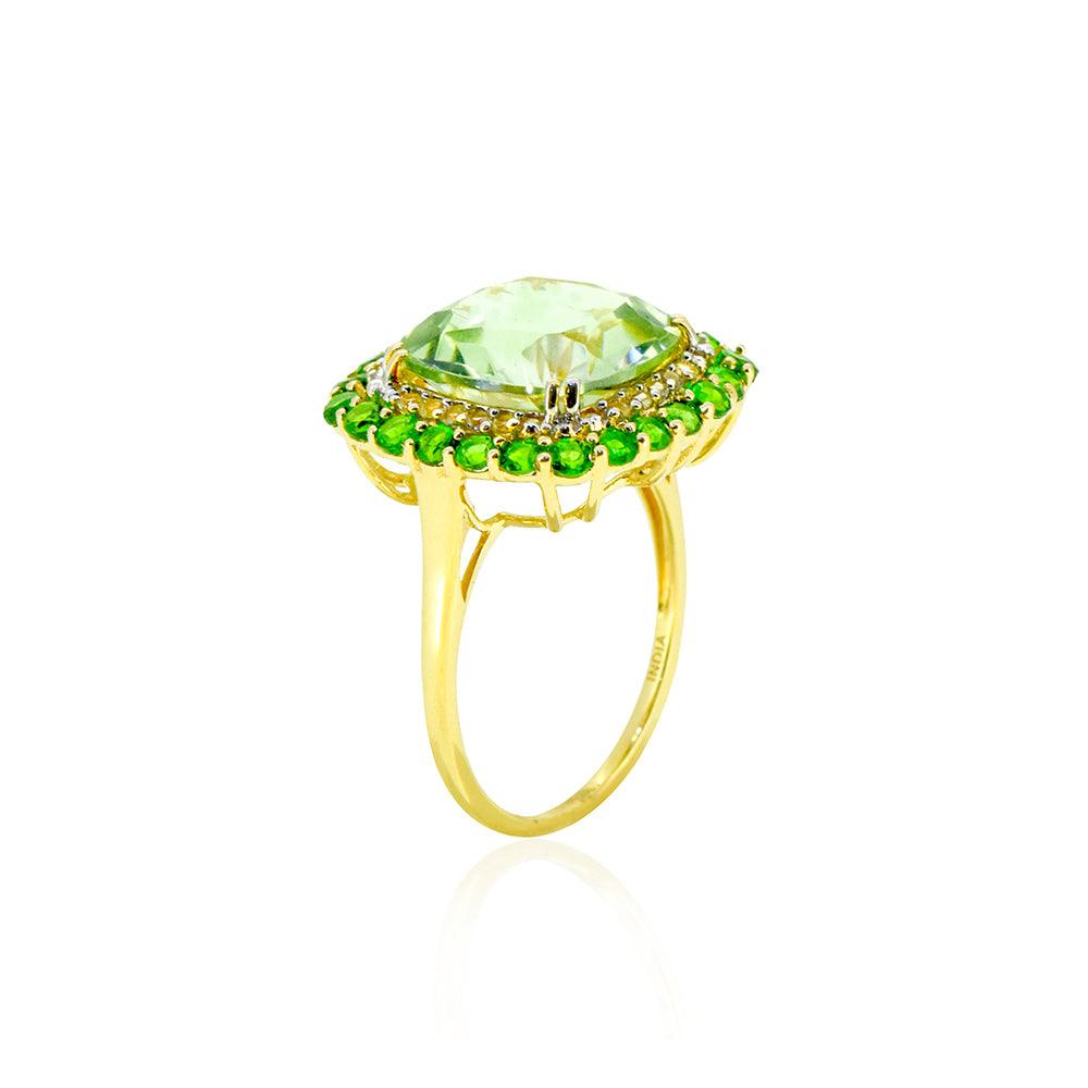 6.97 Ct Green Amethyst Chrome Diopside Solid 14k Yellow Gold Ring Jewelry - YoTreasure