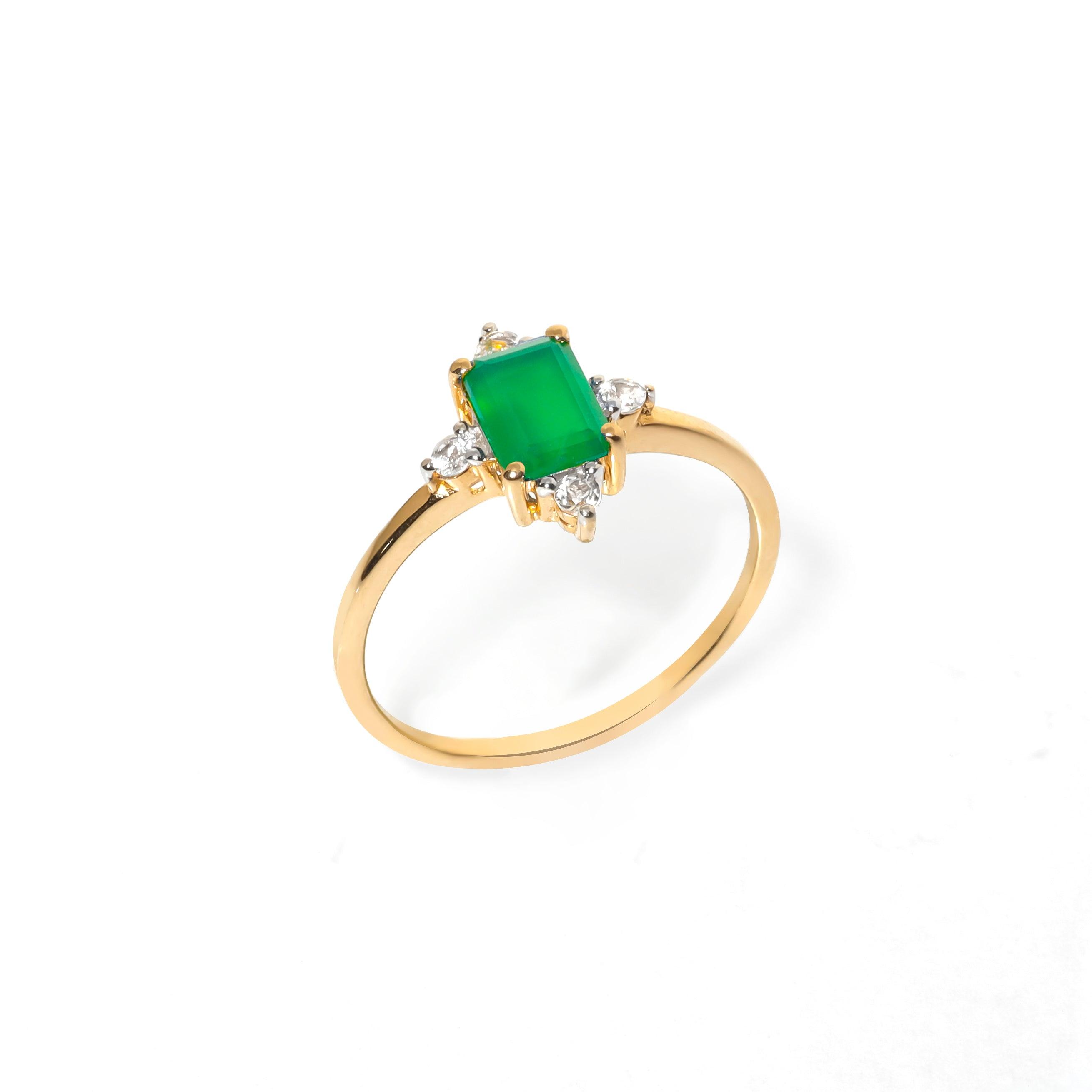 Green Onyx & White Topaz 10kt Yellow Gold Minimalist Ring (1.27 ct. t.w.) - YoTreasure