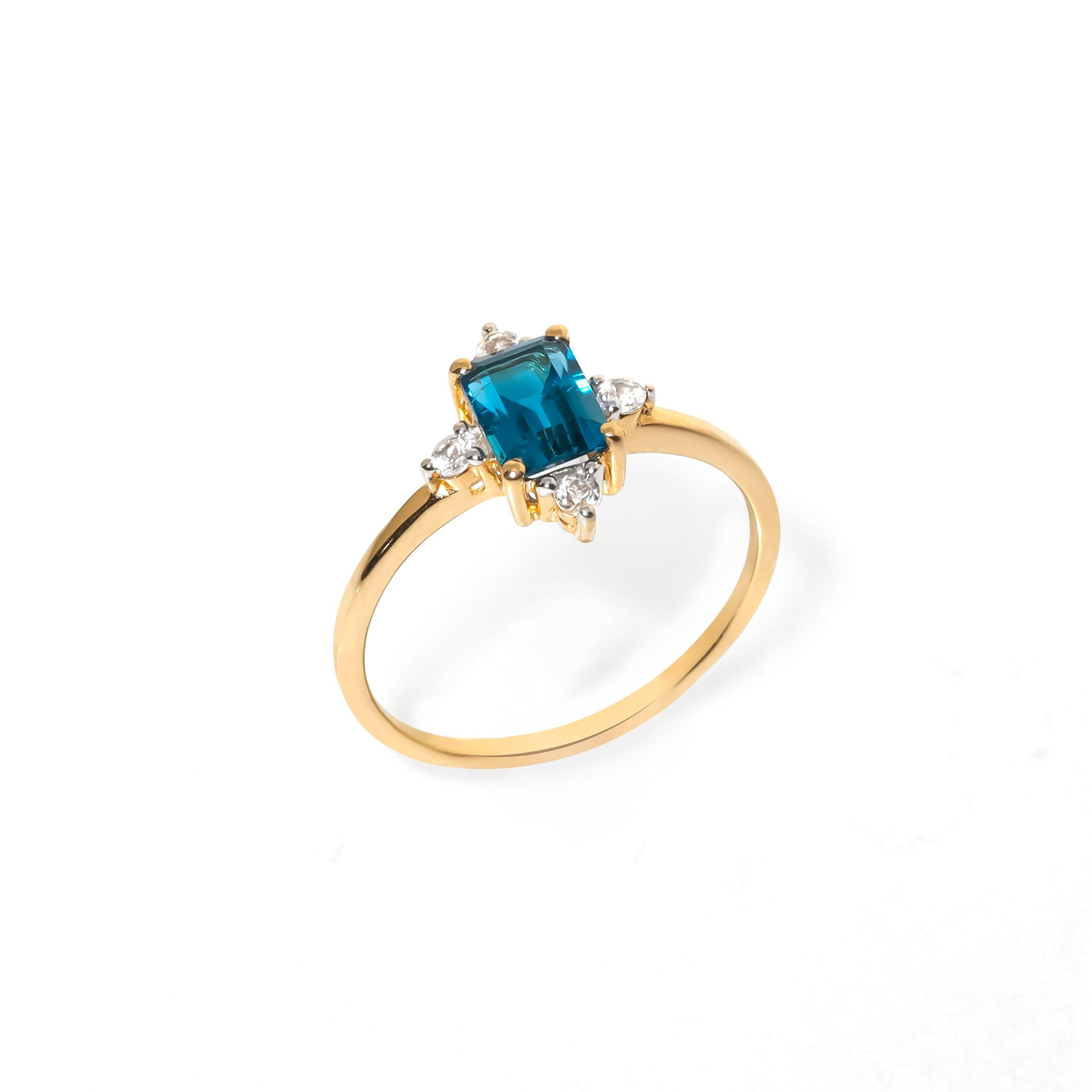 London Blue Topaz & White Topaz 10kt Yellow Gold Minimalist Ring (1.67 ct. t.w.) - YoTreasure