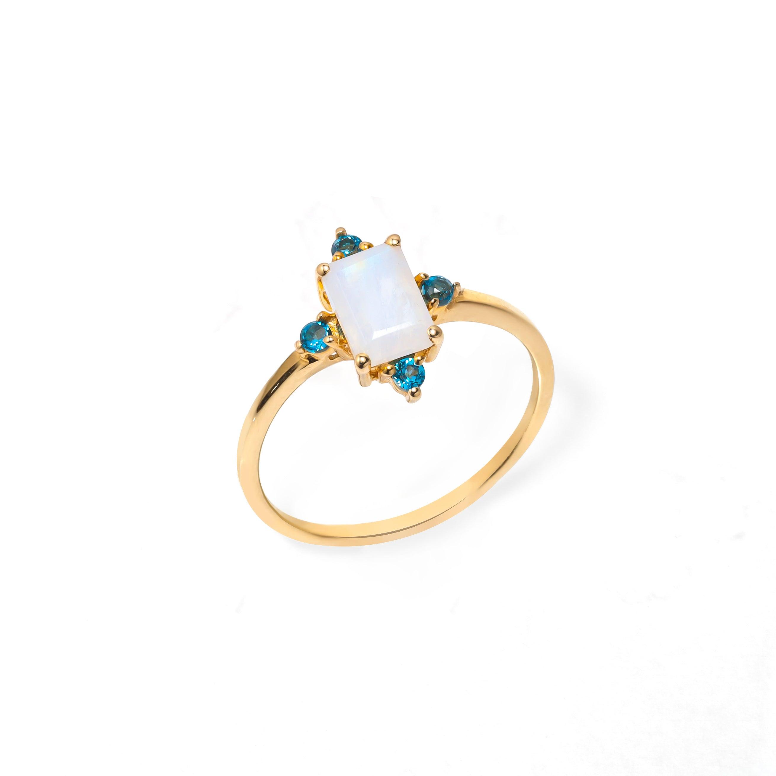 Moonstone & London Blue Topaz 10kt Yellow Gold Minimalist Ring (1.57 ct. t.w.) - YoTreasure