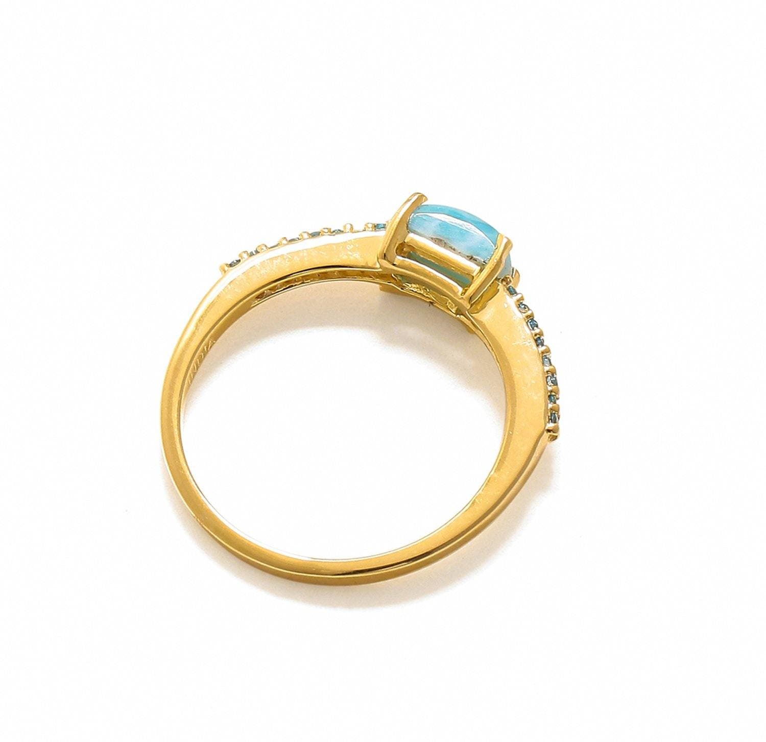 0.69 Ct Larimar London Blue Topaz Solid 10k Yellow Gold Ring Jewelry - YoTreasure