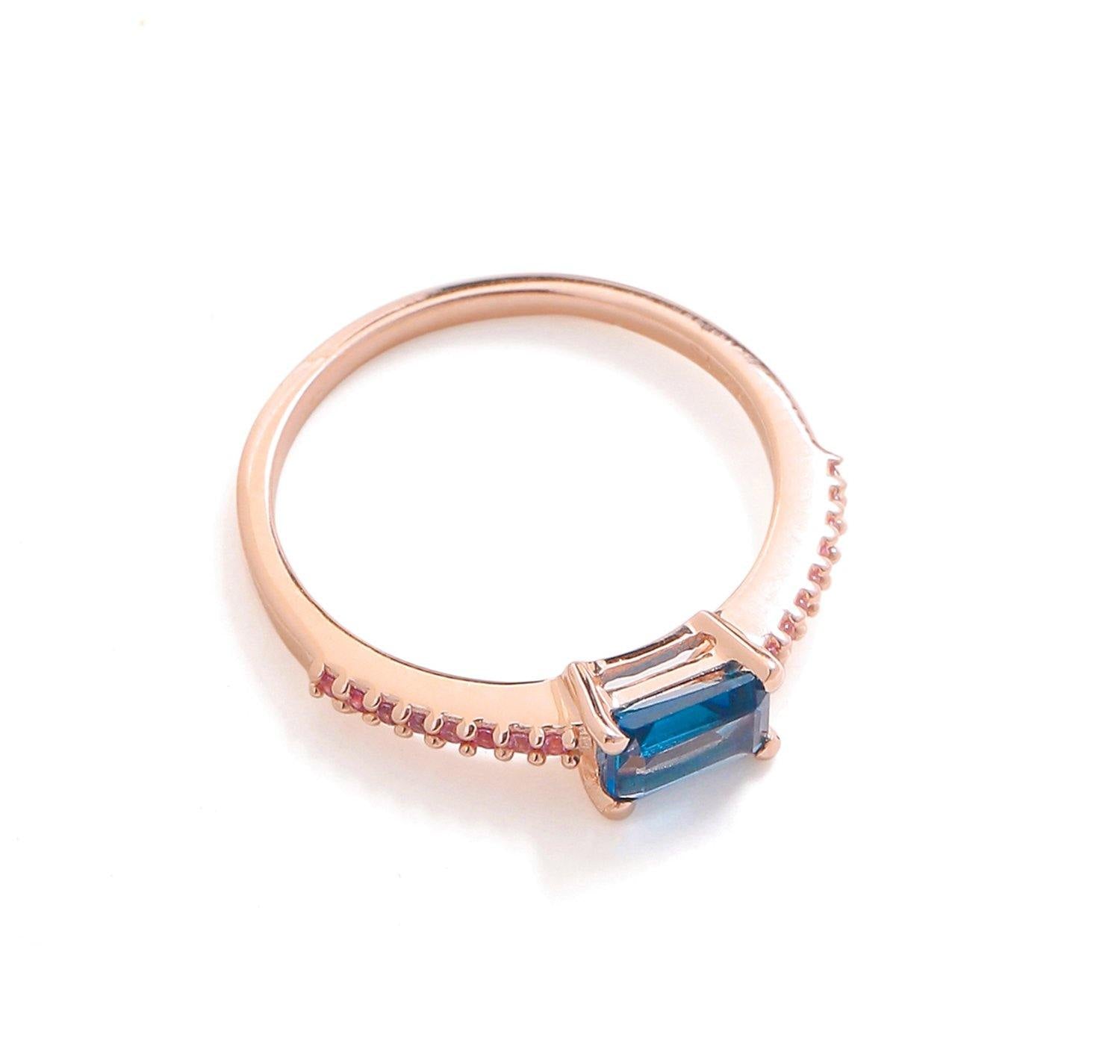0.92 Ct London Blue Topaz Pink Sapphire Solid 10k Rose Gold Ring - YoTreasure