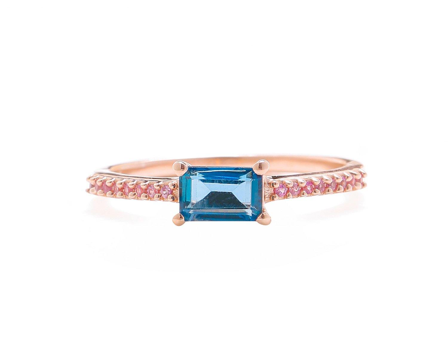 0.92 Ct London Blue Topaz Pink Sapphire Solid 10k Rose Gold Ring - YoTreasure