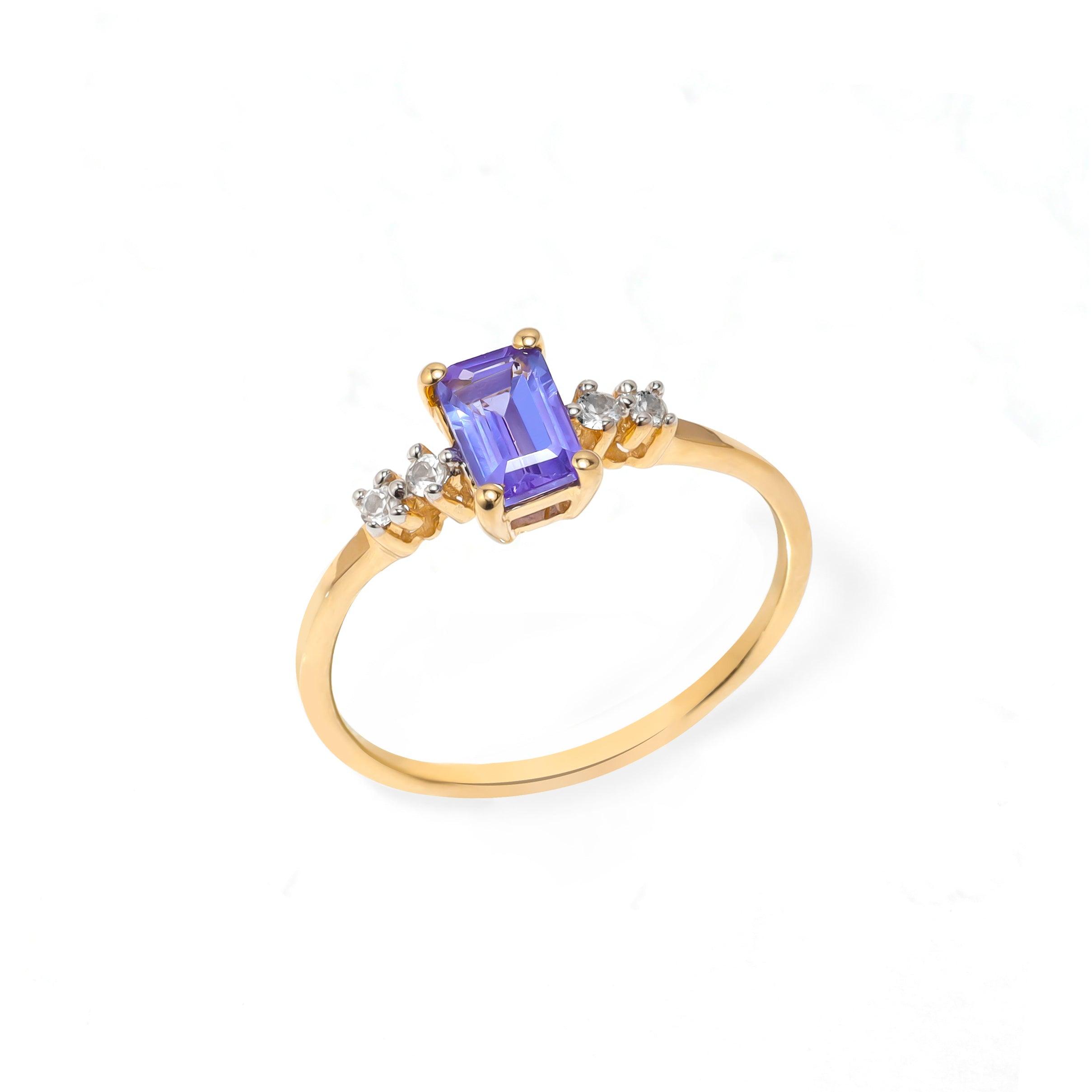 Tanzanite & White Topaz 10kt Yellow Gold Minimalist Ring (0.57 ct. t.w.) - YoTreasure