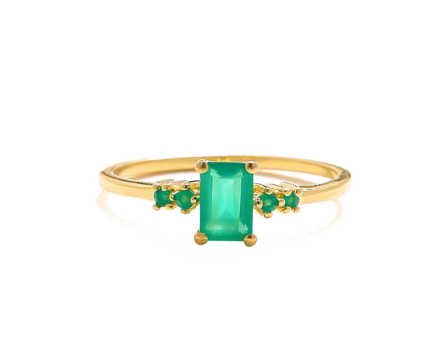 0.78 Ct Green Onyx Solid 10k Yellow Gold Ring Jewelry - YoTreasure