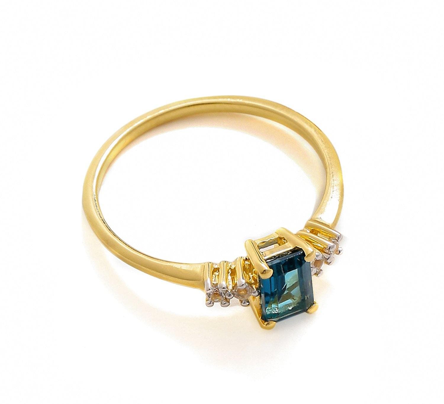 0.77 Ct London Blue Topaz Solid 10k Yellow Gold Ring Jewelry - YoTreasure