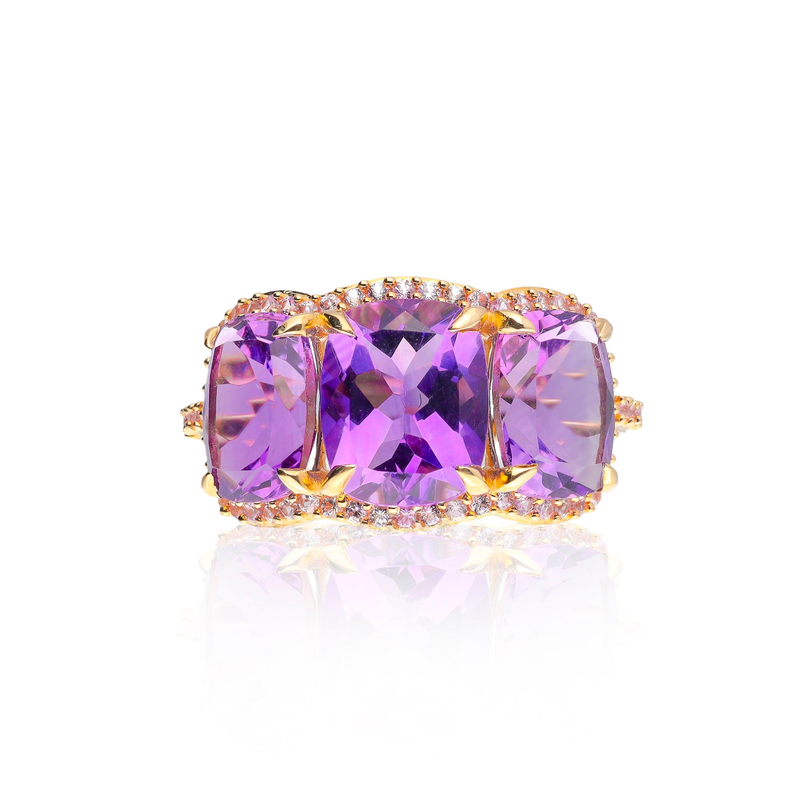 8.51 Ct. Purple Amethyst Pink Sapphire 14K Yellow Gold Wedding Band Ring - YoTreasure