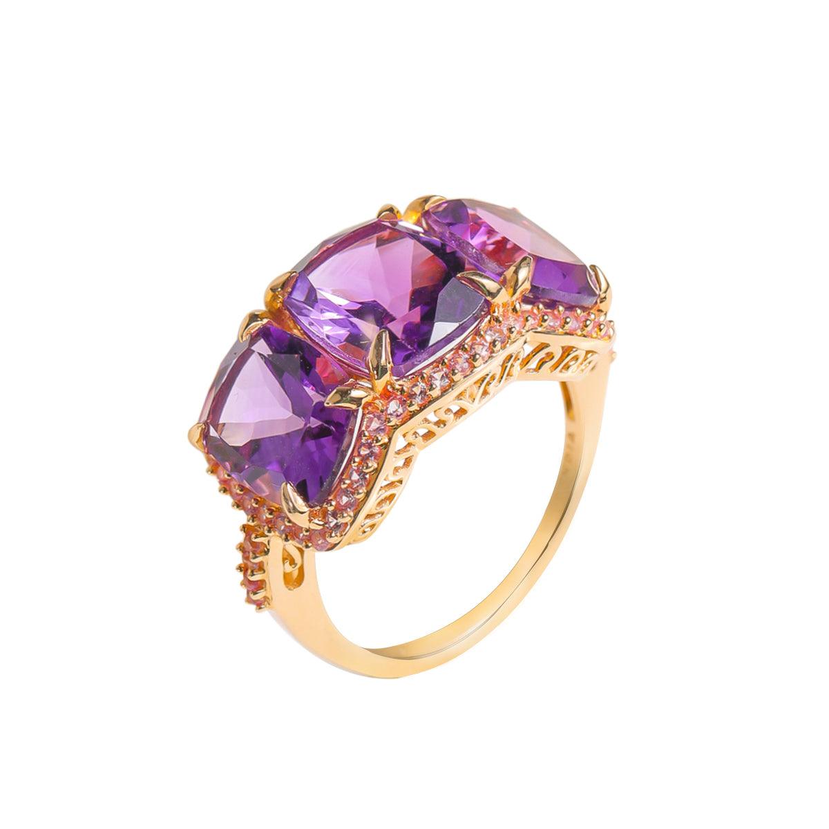 8.51 Ct. Purple Amethyst Pink Sapphire 14K Yellow Gold Wedding Band Ring - YoTreasure
