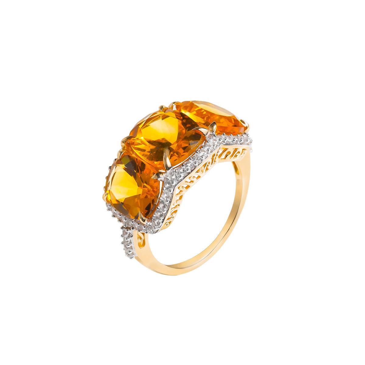 7.84 Ct. Citrine White Sapphire 14K Yellow Gold Wedding Band Ring - YoTreasure