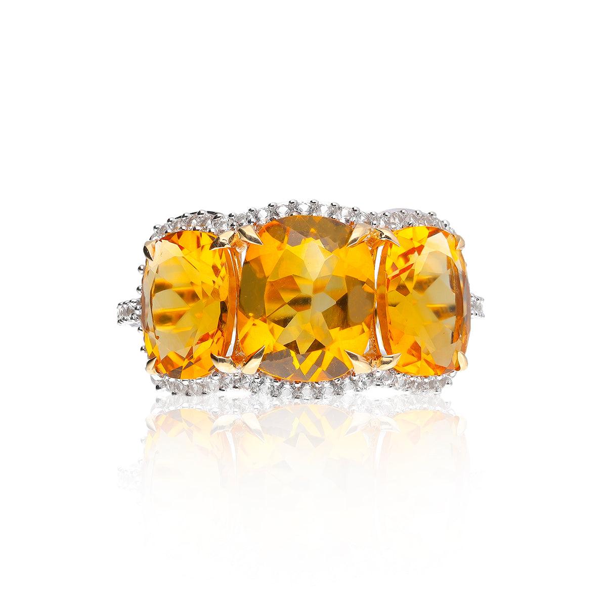 7.84 Ct. Citrine White Sapphire 14K Yellow Gold Wedding Band Ring - YoTreasure