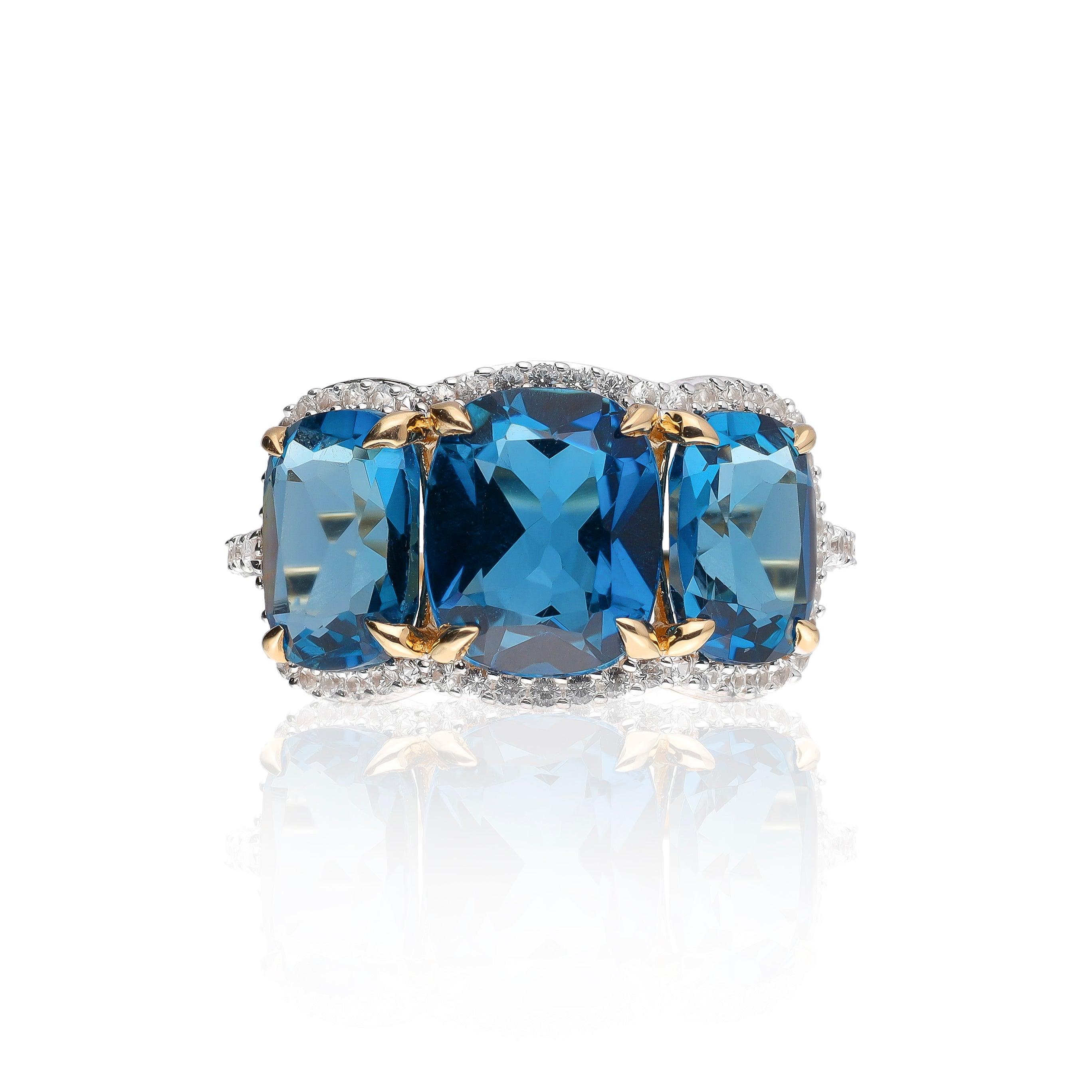 10.10 Ct. London Blue Topaz White Sapphire 14K Yellow Gold Wedding Band Ring - YoTreasure